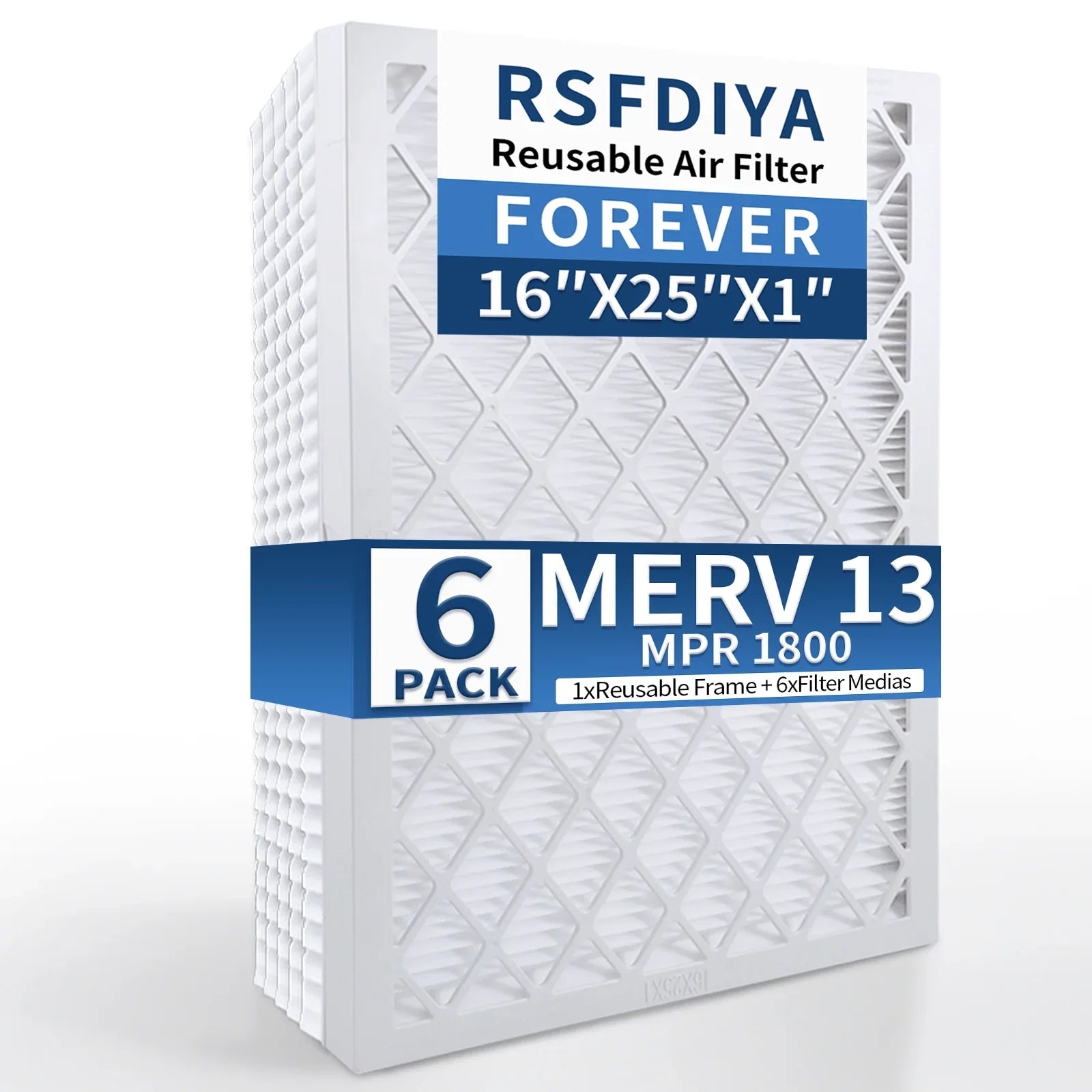 RSizeFDIYA Air Filter 16x25x1, 6-Pack MERV13 MPR 1800 HVAC AC Furnace Reusable Air Filters