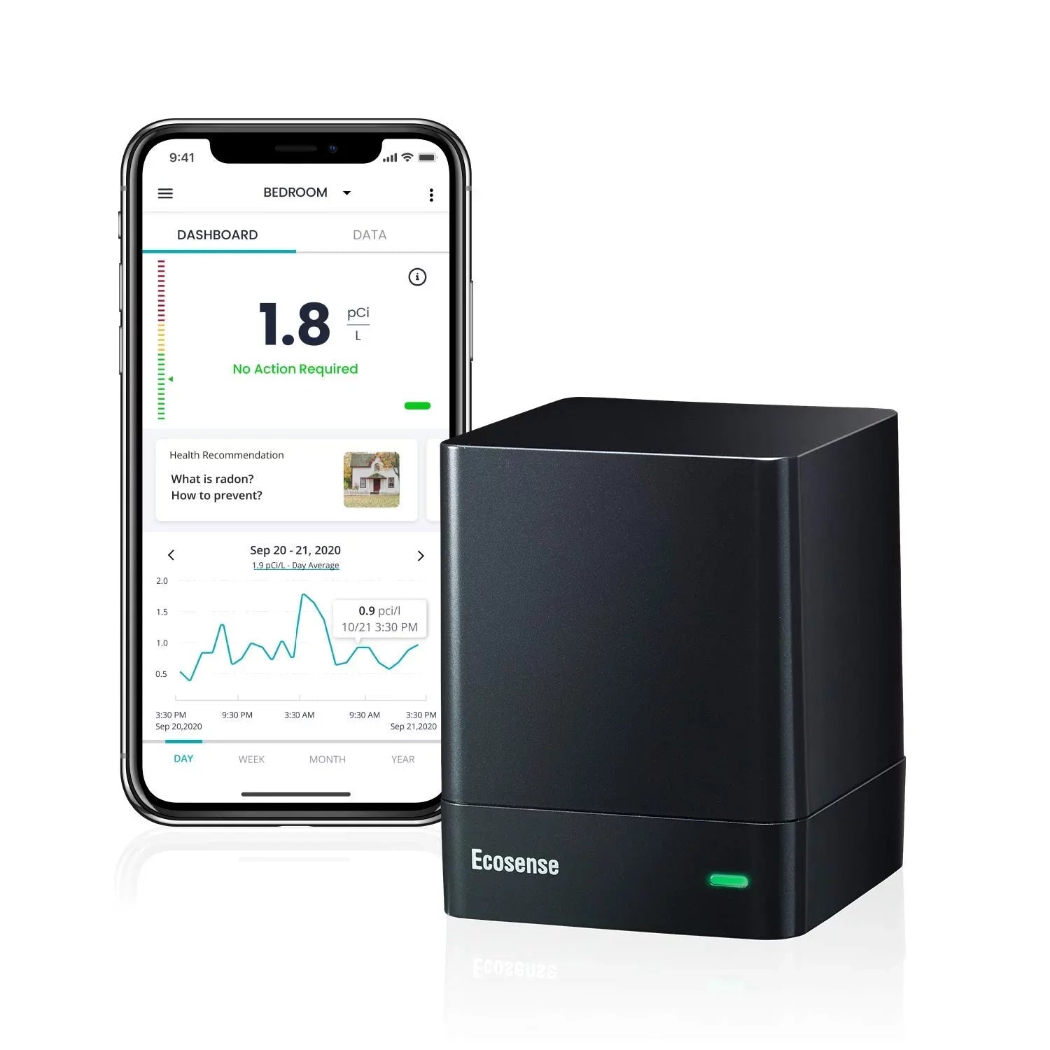Ecosense Radon Gas Detector and Monitor with WiFi, EcoQube Model EQ100 W