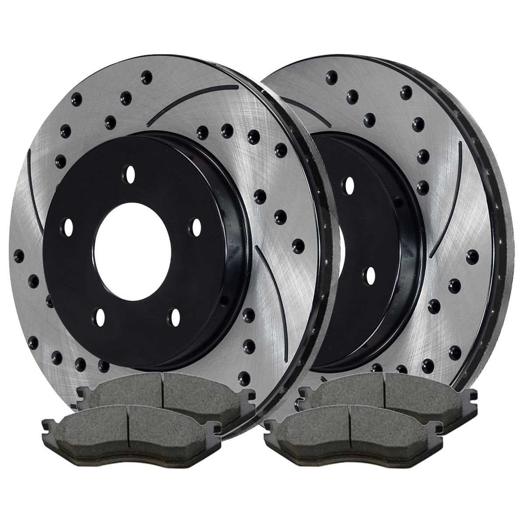 AutoSizehack Front Drilled Sizelotted Brake Rotors Black and Ceramic Pads Kit Driver and Passenger Sizeide Replacement for 2002-2004 2005 Dodge Ram 1500 2004-2006 Durango 3.7L 4.7L 5.7L 5.9L V6 V8 4WD RWD