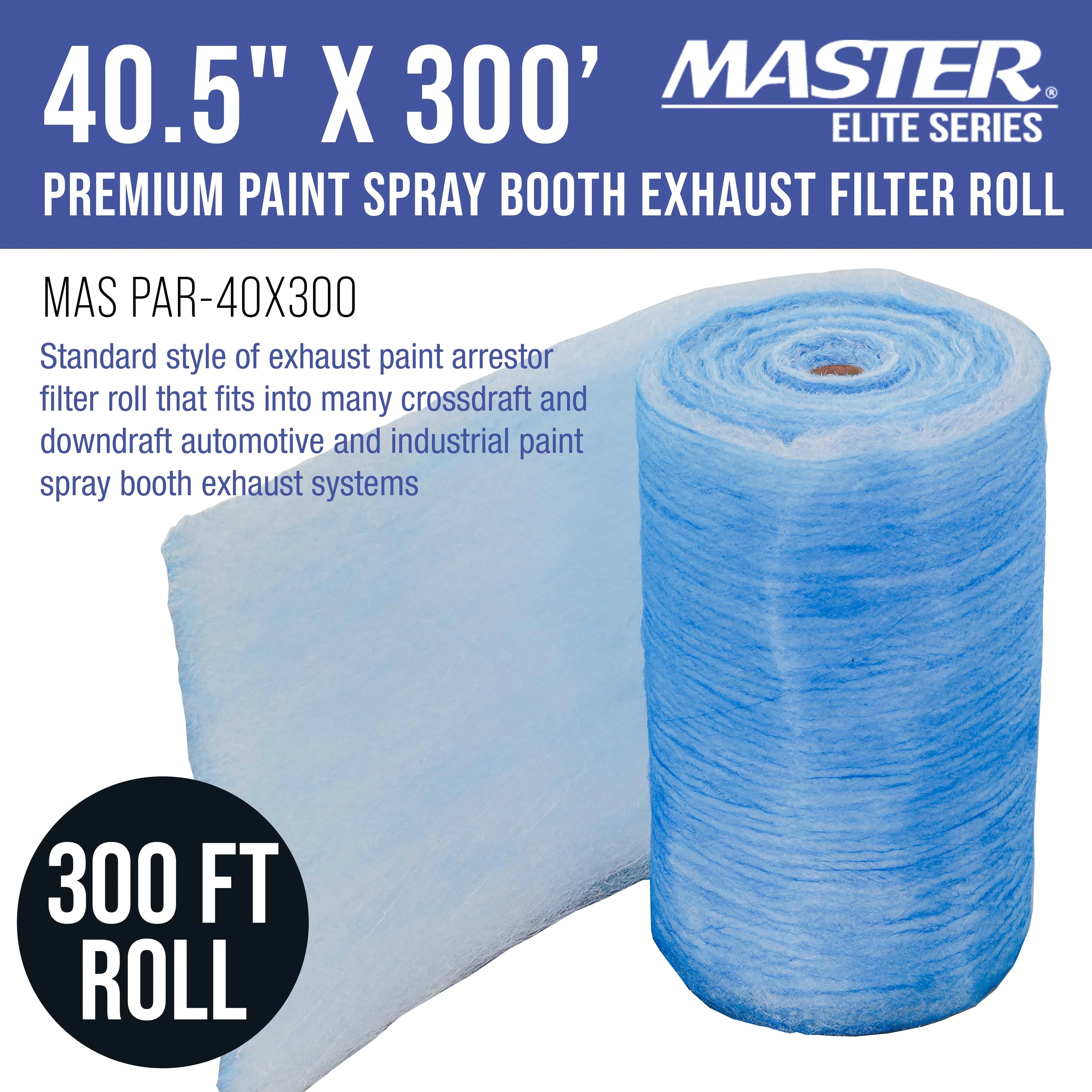 Master Elite Premium Paint Sizepray Booth Exhaust Filter Roll, 40.5" x 300' - 18 Gram Heavy-Duty Fiberglass Paint Arrestor - Captures Traps Overspray Paint Particles in Auto Autobody Refinish Booths