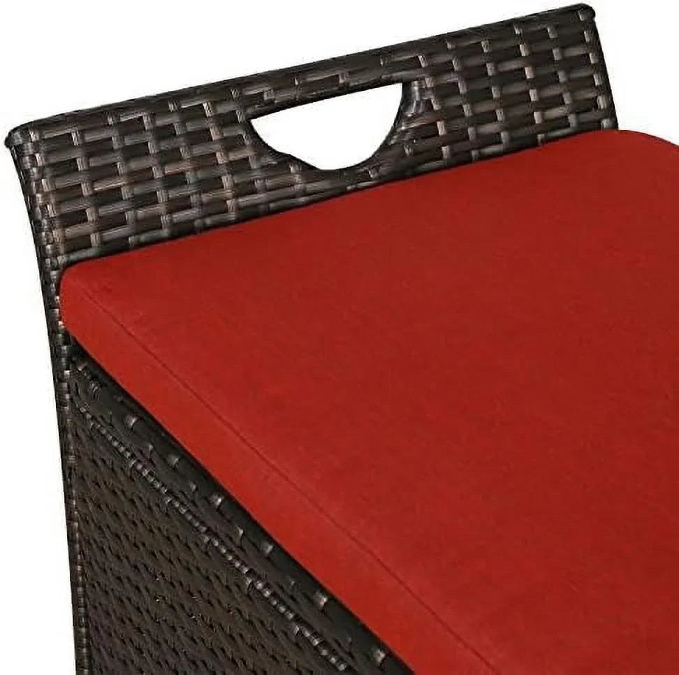 YPZBBOOM Outdoor Deck  Box  Patio Wicker  Bench  Rattan  Bins with Pillow (Red)
