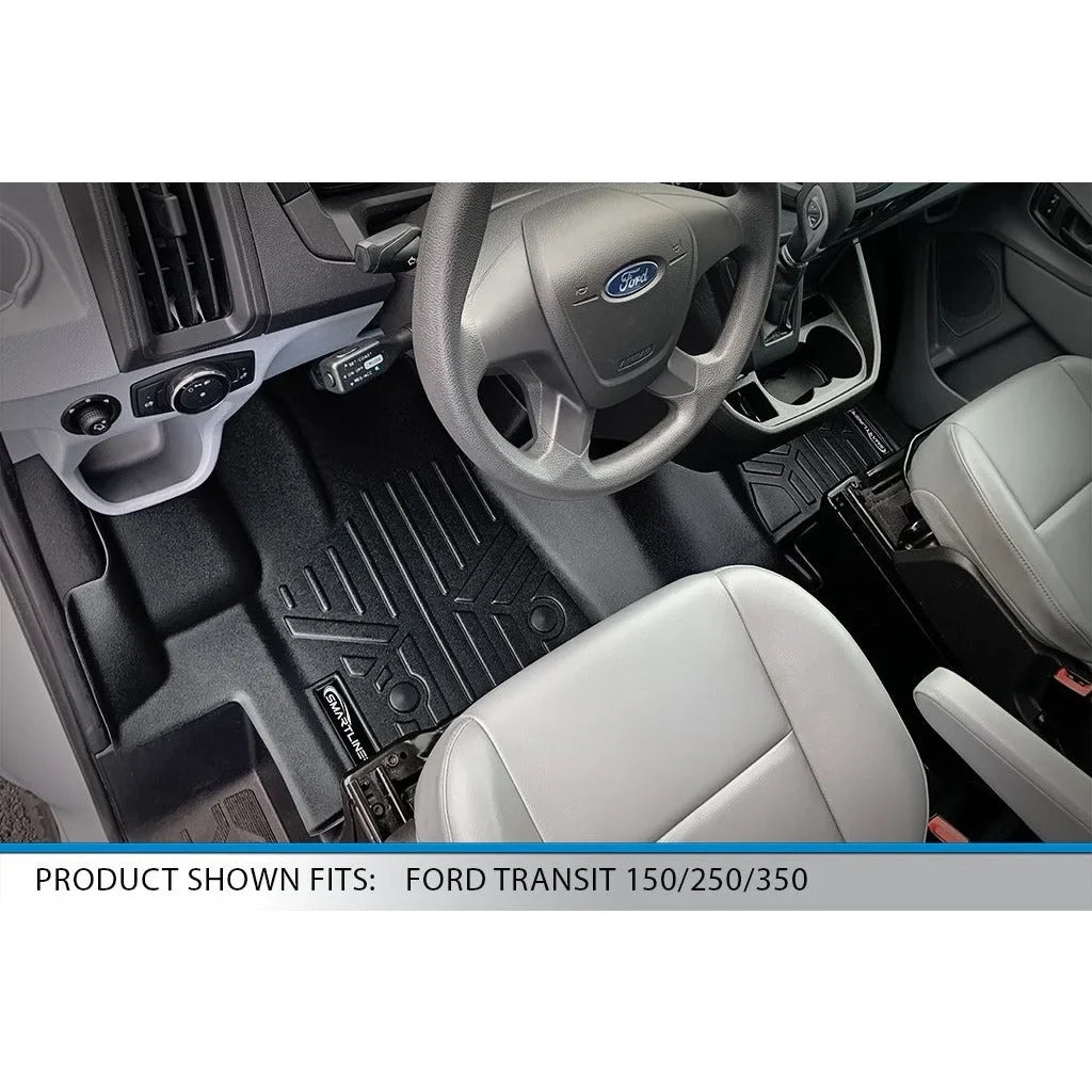 SizeMARTLINER Floor Mats 1st Row 1 Piece Full Coverage Liner Black Compatible With 2015-2019 Ford Transit 150/250/350 (No Transit Connect)