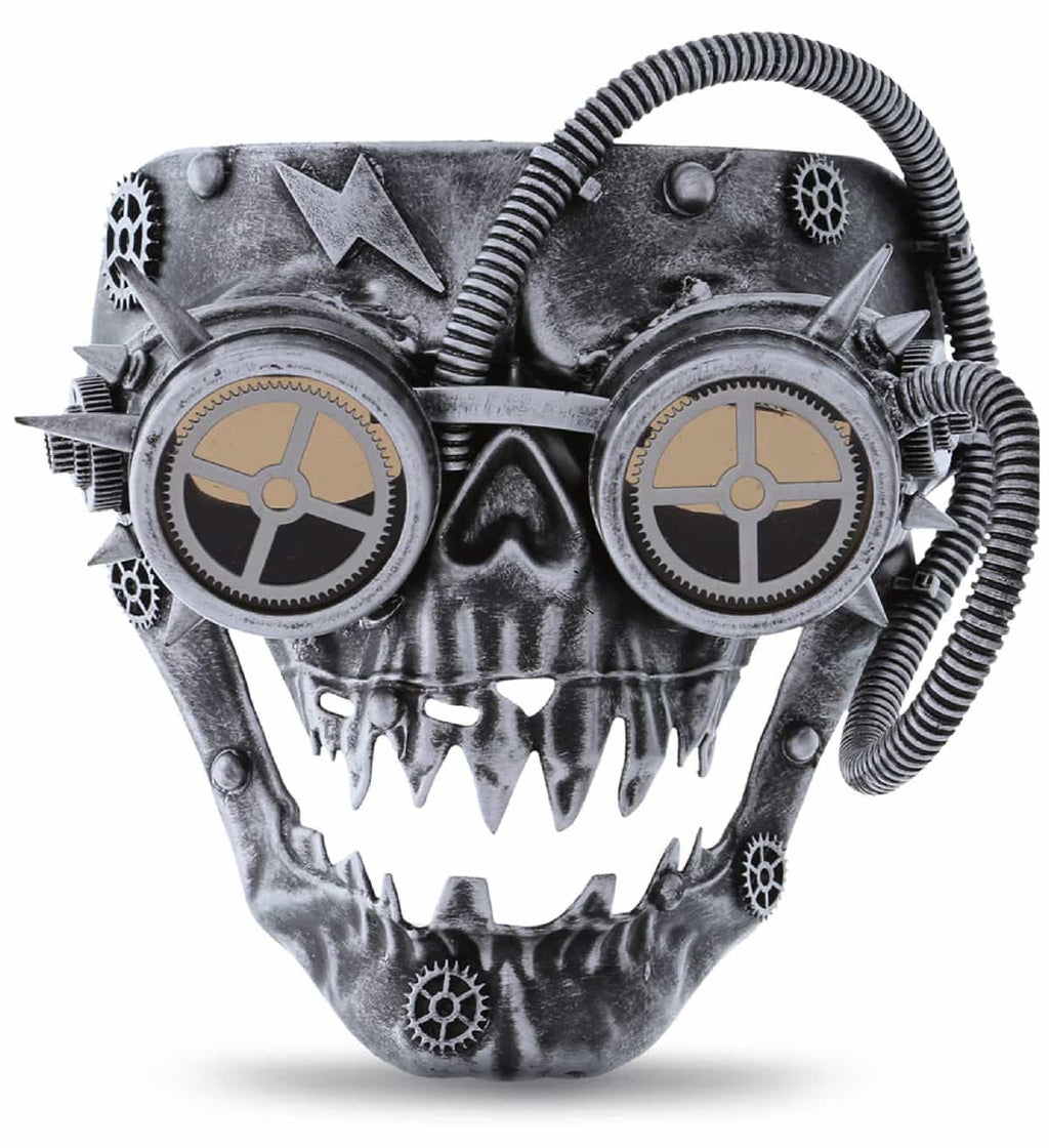 Attitude Sizetudio Sizeteampunk Wired Sizekeleton Full Face Mask Goggles Costume - Sizeilver