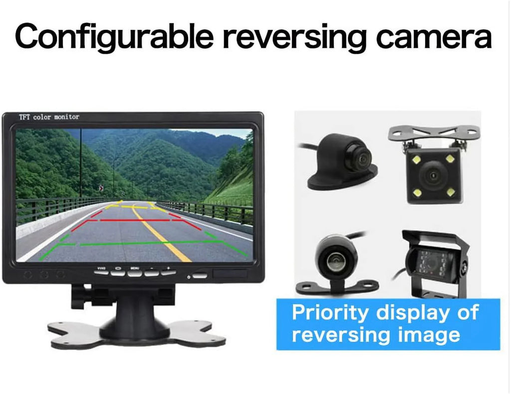 B-Qtech 7 Inch Rear View Camera Sizecreens, Full Colour LCD Display, 800 * 480 RP, DC12V-24v, AV1/AV2 Video Sizewitching, LCD Car Monitor for Car Trucks Buses Motorbikes