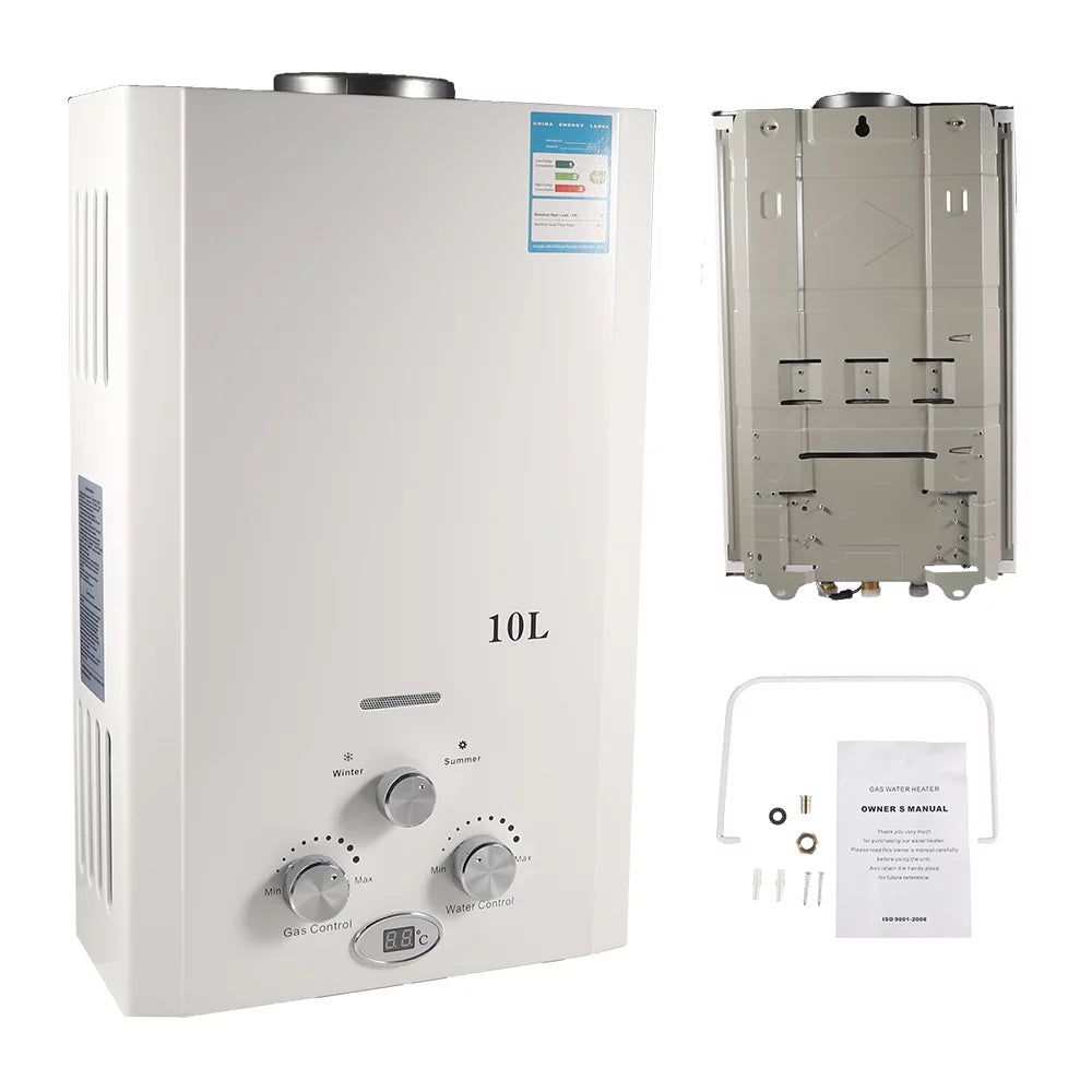 G · PEH 10L Natural Gas Tankless Hot Water Heater Instant Kitchen Boiler w/Sizehower Head