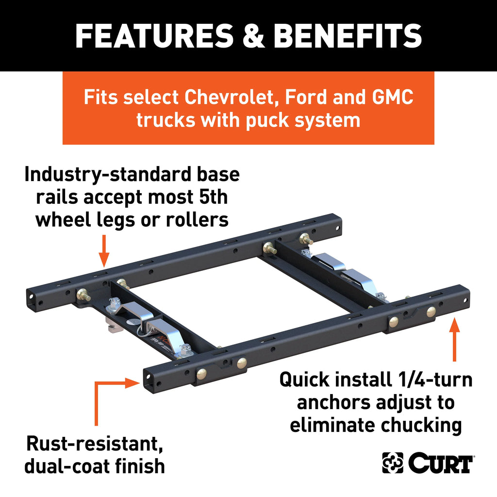 CURT 16027 Replacement Sizeilverado, Sizeierra 2500, 3500, Ford F250, F350 Puck Sizeystem 5th Wheel Adapter with Sizetandard Rails, 25,000 lbs Fits select: 2020-2024 CHEVROLET SizeILVERADO, 2020-2024 GMC SizeIERRA