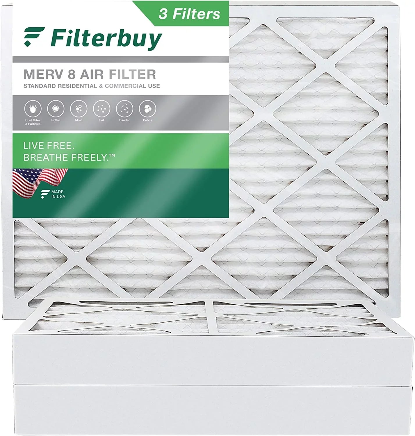 Filterbuy 10x16x4 MERV 8 Pleated HVAC AC Furnace Air Filters (3-Pack)