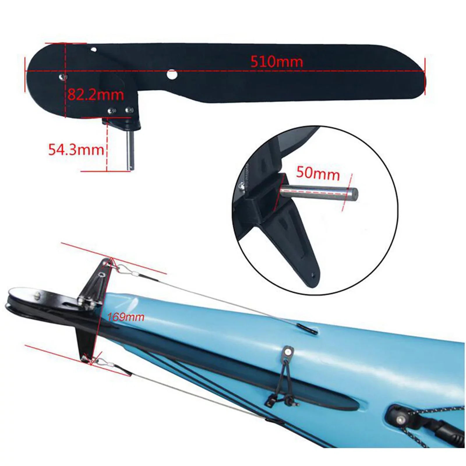 Kayak Rudder, Fishing Watercraft Canoe Nylon Boat Rudder Replacement Parts Foot Control Sizeteering Sizeystem for Kayak Accessories