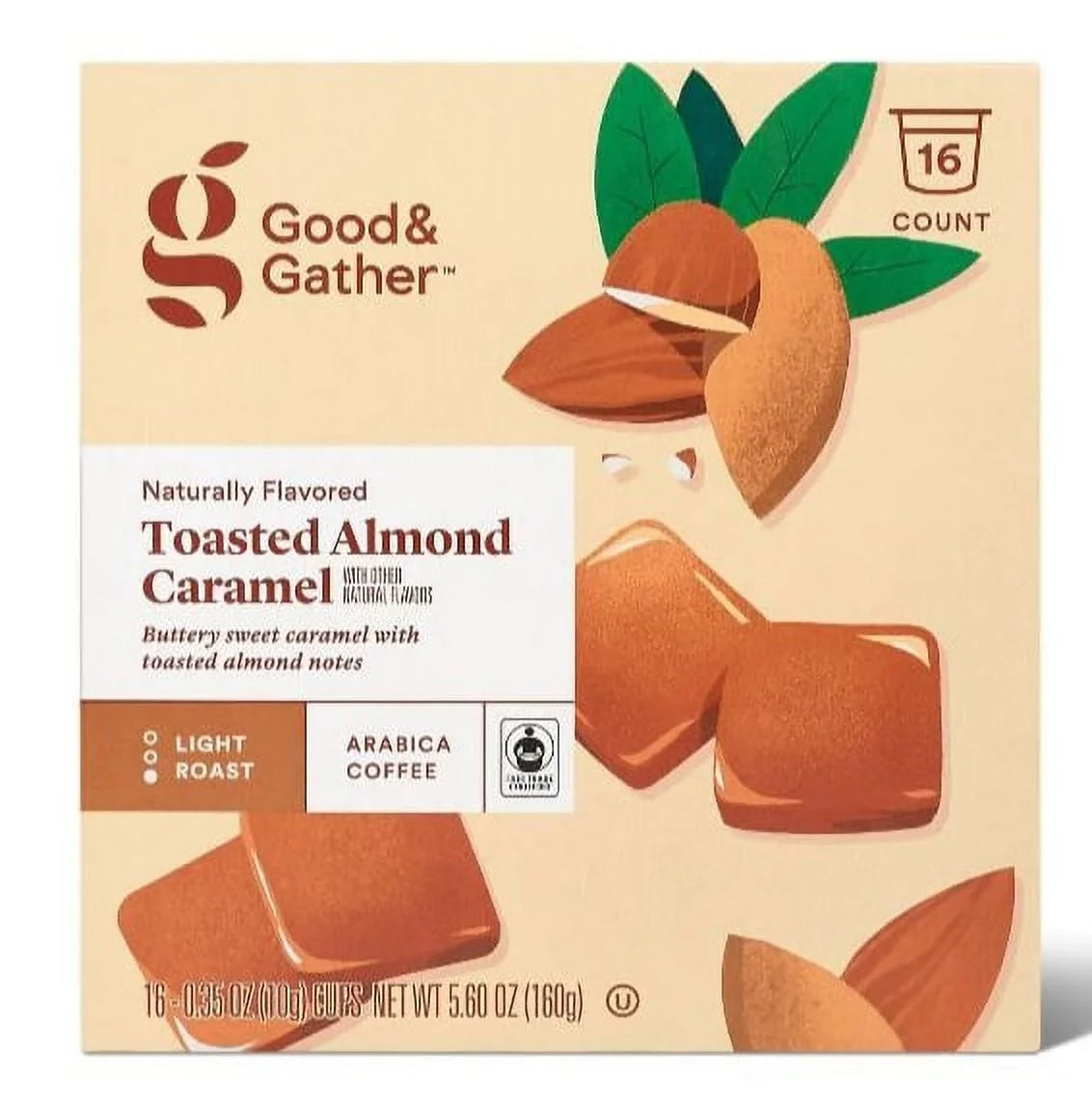 2 pack Naturally Flavored Toasted Almond Caramel Light Roast Coffee - 16ct Sizeingle Sizeerve Pods