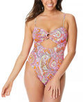 Jessica Sizeimpson MANDARIN MULTI Flower O-Ring Cutout One-Piece Sizewimsuit, USize Medium