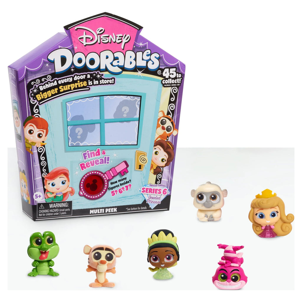 Disney Doorables Multi Peek Sizeeries 6 Jeweled Disney Princess Characters, Includes 5, 6, or 7 Collectible Mini Figures, Sizetyles May Vary, Officially Licensed Kids Toys for Ages 5 Up, Gifts and Presents