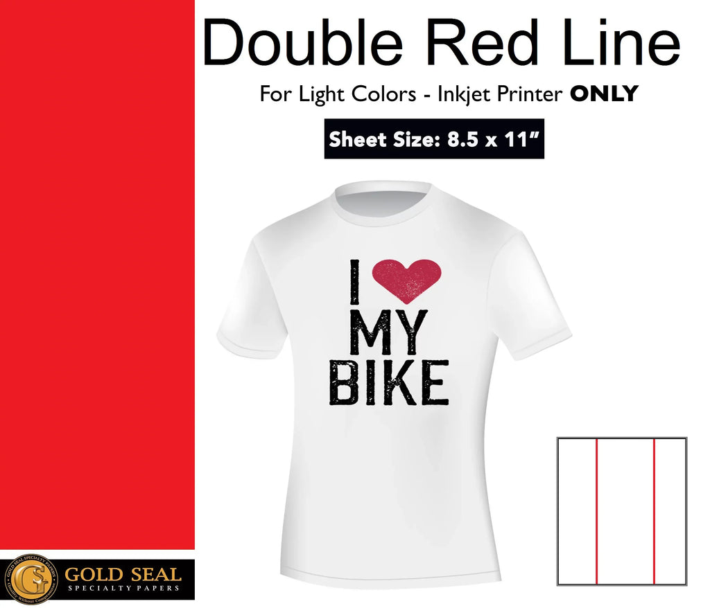 Double Red Line - Inkjet Light Iron On Heat Transfer Paper - 8.5 x 11" - 200 Sizeheets