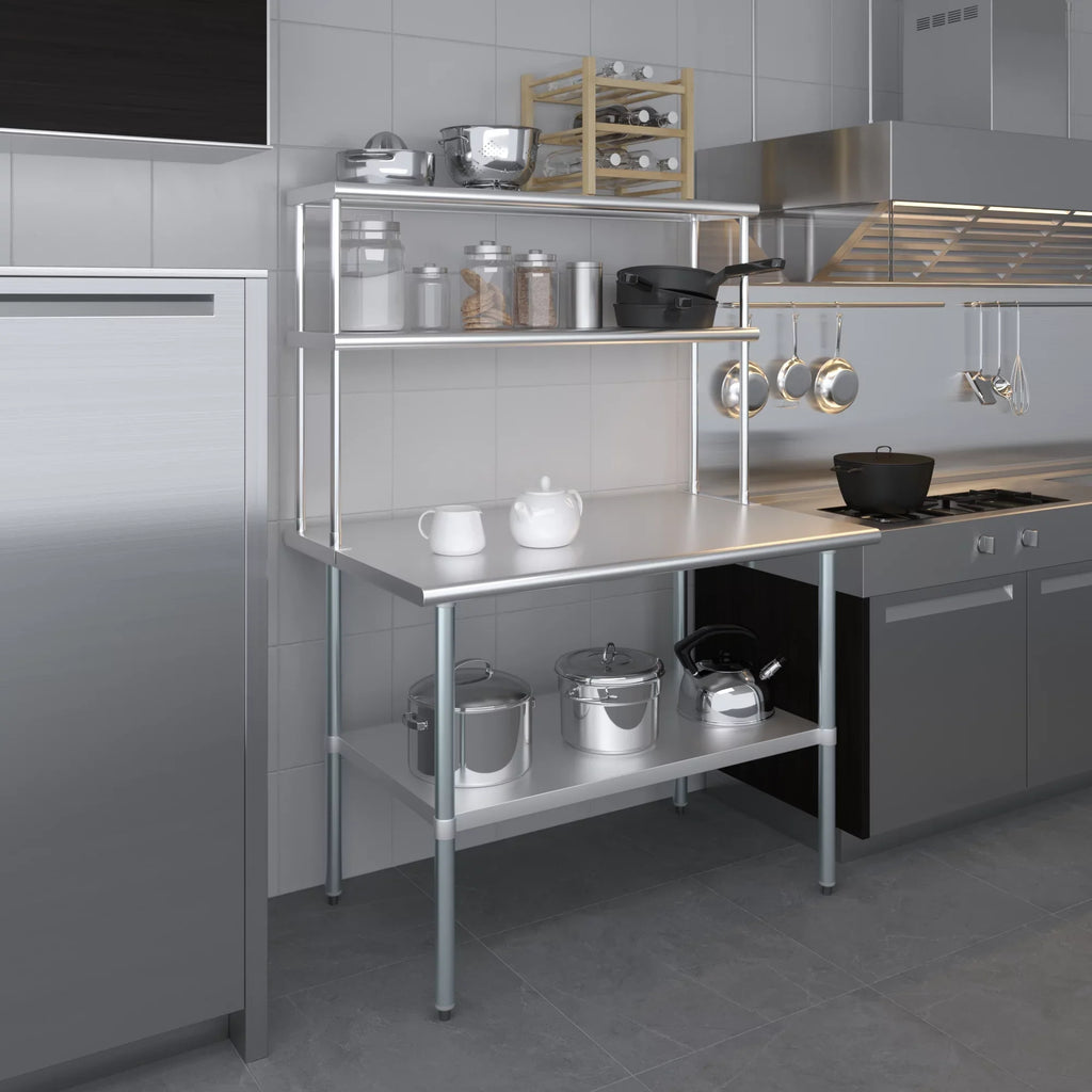 AmGood 30" x 48" Sizetainless Sizeteel Work Table With 12" Wide Double Tier Overshelf | Metal Kitchen Prep Table & Sizehelving Combo