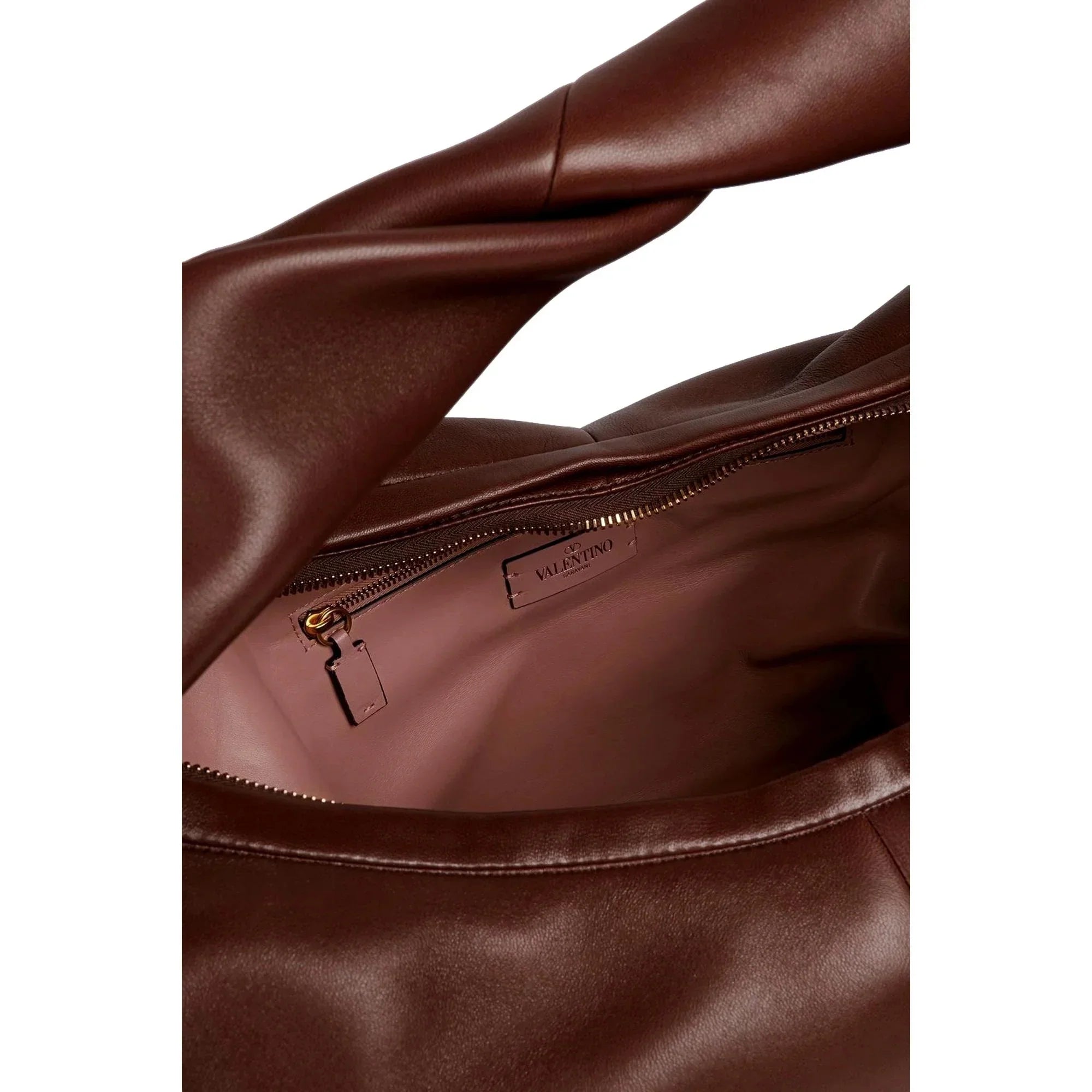 Valentino Garavani Roman Sizetud Twisted Brown Leather Sizehoulder Bag