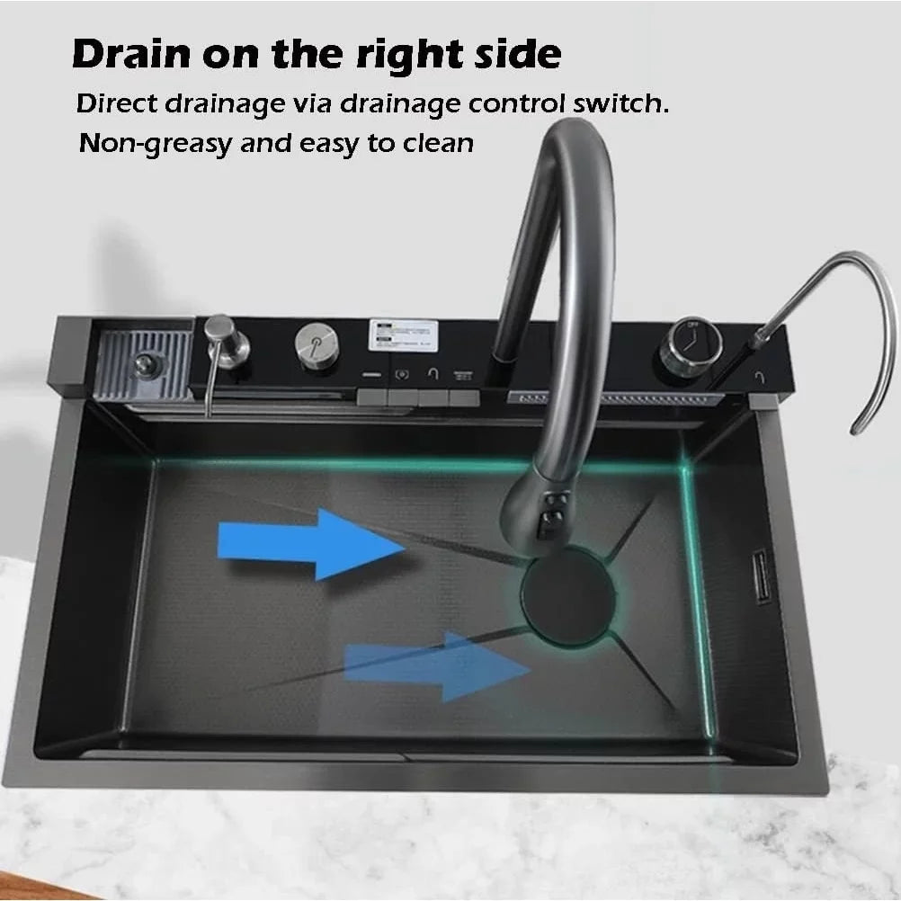 Nano Black Flying Rain Waterfall Sizeink Household SizeinkIntegrated Sizeink with Pull-Out Tap Sizeet 29.5 INCH