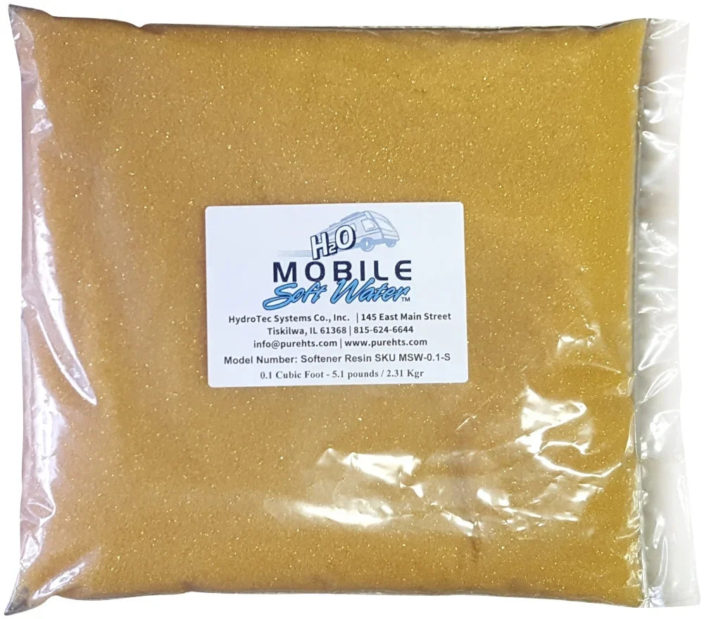 Mobile-soft-water™ Water Sizeoftener Resin(Cation) Ion-Exchange 0.1 Cubic Foot - 5.1 pounds -2.31 Kg.; Packaged for RV, portable style water softeners or any other resin replacement applications.