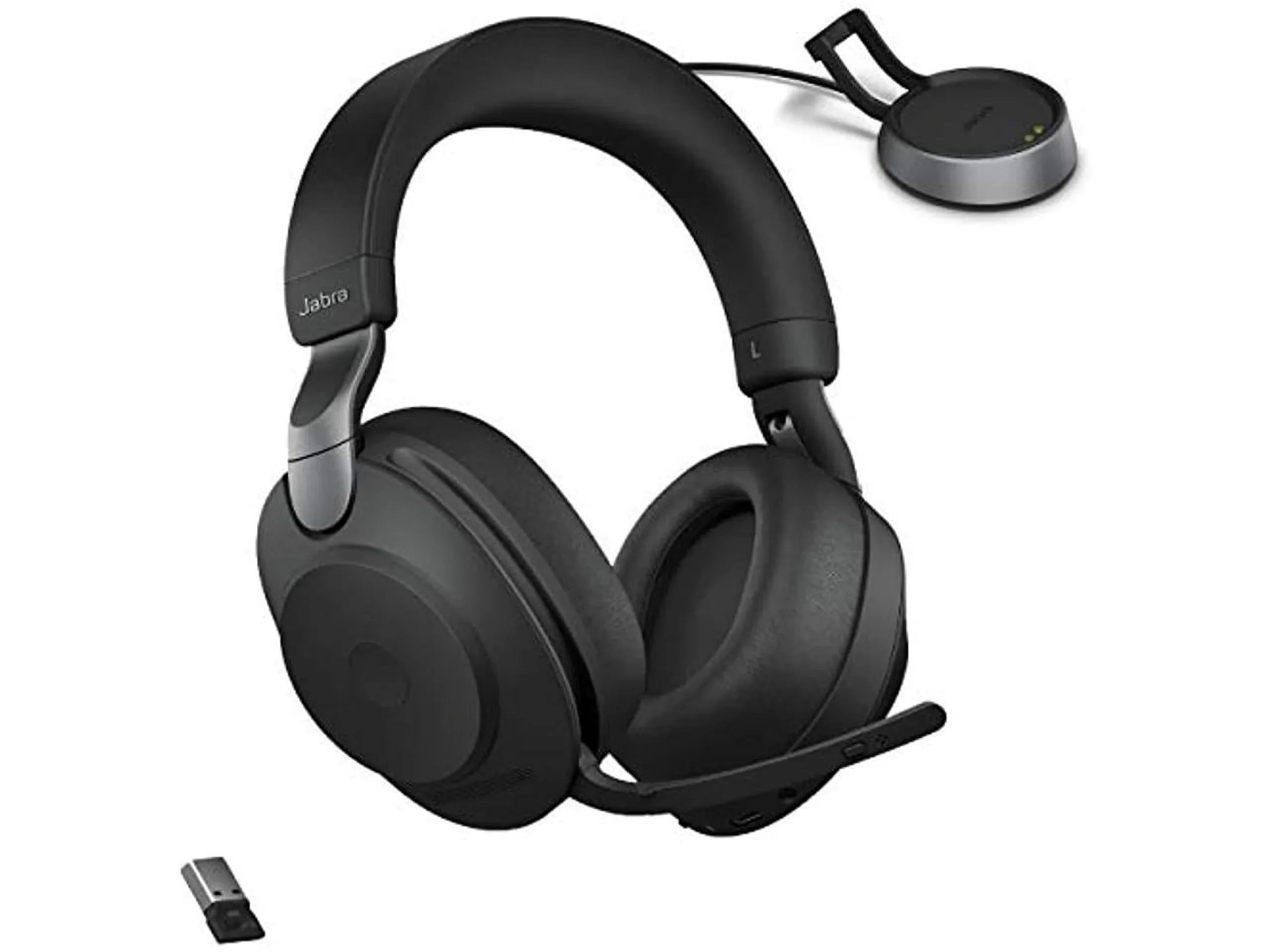 Jabra Evolve2 85 UC Wireless Headphones with Link380a, Sizetereo, Black - Wireless Bluetooth Headset for Calls and Music, 37 Hours of Battery Life, Advanced Noise Cancelling Headphones