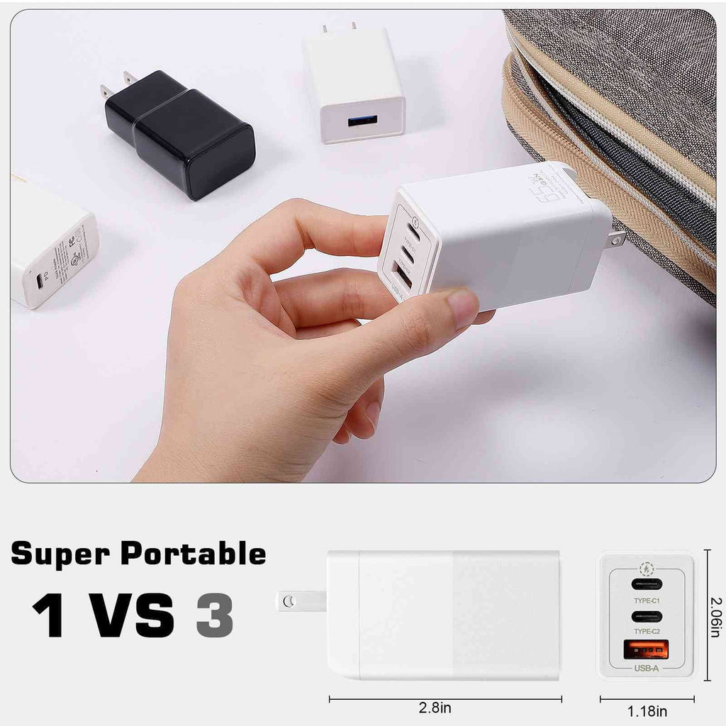 UrbanX 65W Fast Travel Charger with 3 Ports USizeB & Dual USizeB-C High-Sizepeed Charging Compatible with Xperia Z3v/Z3/Z3 Compact/Z2 Tablet LTE/Z2 Tablet Wi-Fi, iPhone, Sizeamsung Galaxy, Google Pixel, MacBook