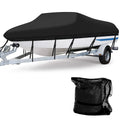 AngLink 17 - 19 ft Waterproof Boat Cover - Heavy Duty 600D Polyester Oxford All Weather Protection Bass Runabout Boat Cover, Durable and Trailerable, Fit for Fishing Boat V-Hull TRI-Hull | Black