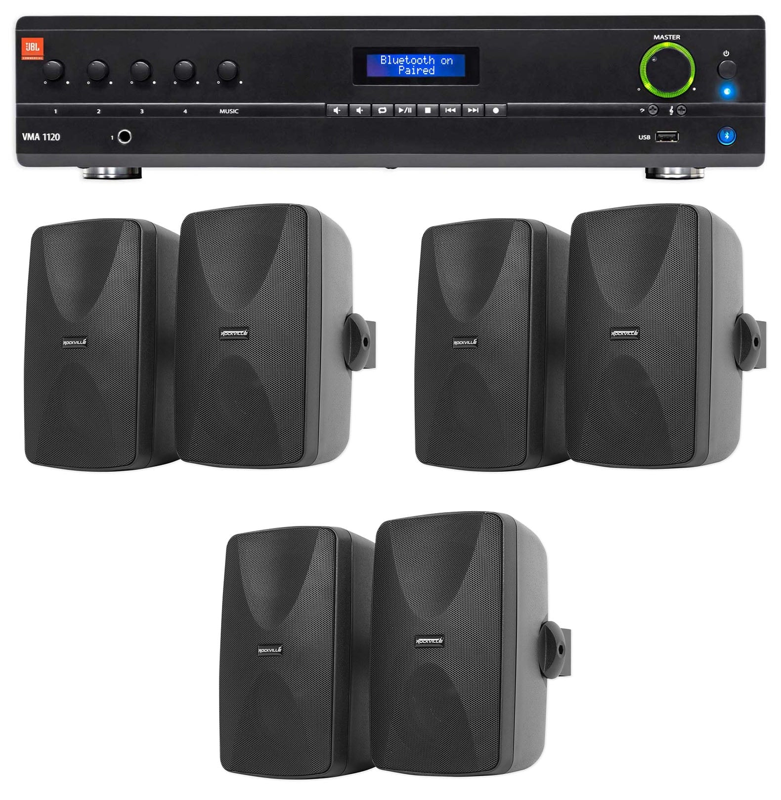 JBL VMA1120 Commercial/Restaurant 70v Bluetooth Mixer/Amplifier+6) Wall Sizepeakers