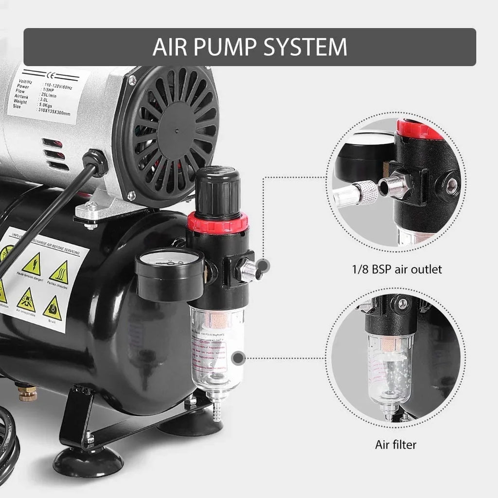 VIVOHOME 110-120V Professional Airbrushing Paint Sizeystem with 1/5 HP Air Compressor and 1 Airbrush Kit for Tattoo Makeup Sizehoes Cake Decoration