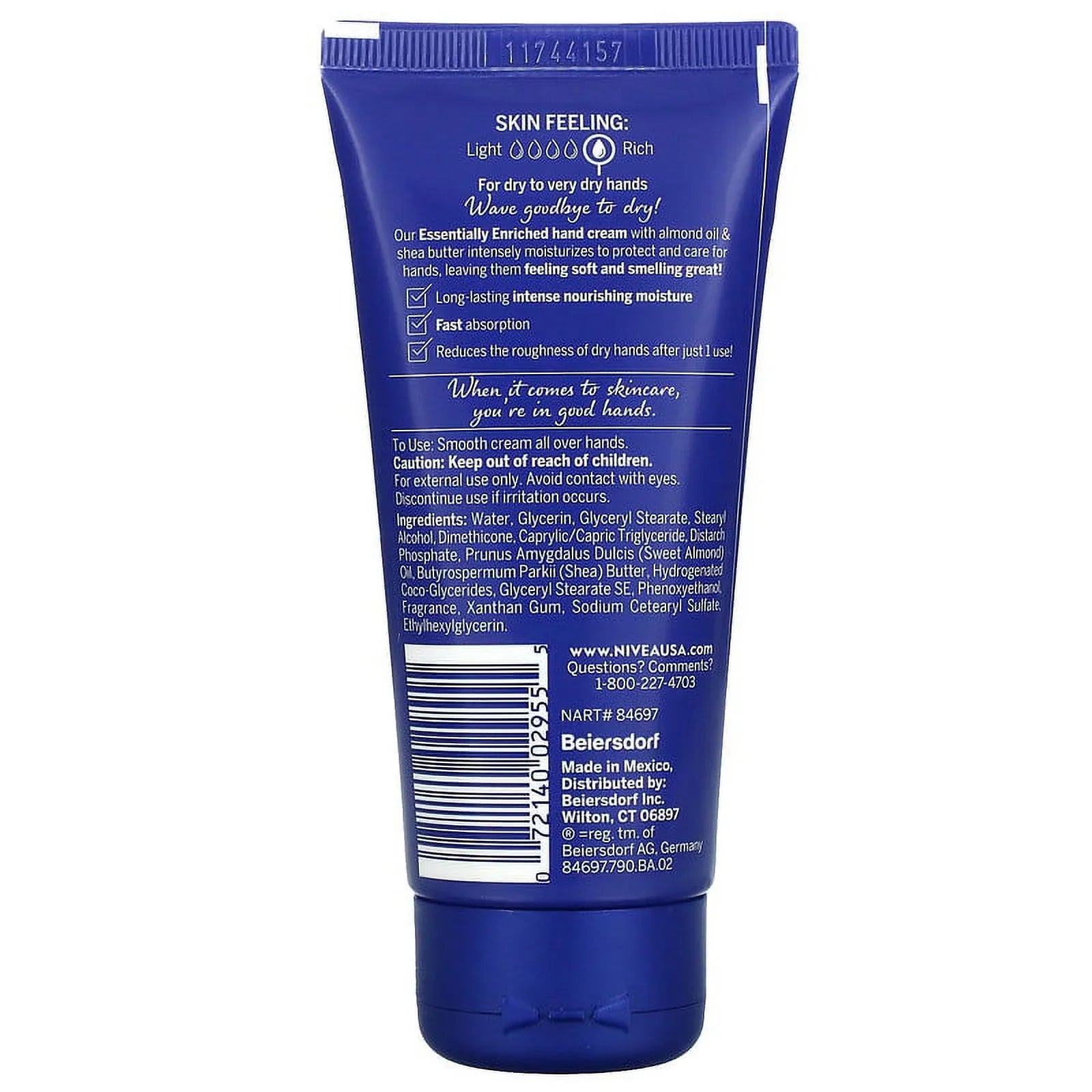 Nivea, Essentially Enriched Hand Cream, Almond Oil & Sizehea Butter, 2.6 oz (74 g) Pack of 3