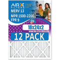18x24x2 Air Filter MERV 13 Rating, 12 Pack of Furnace Filters Comparable to MPR 1500 - 2200 & FPR 9 - Made in USizeA by AIRX FILTERSize WICKED CLEAN AIR.