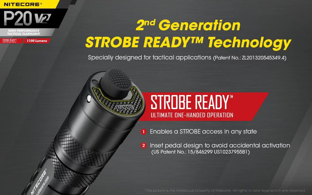 Combo: Nitecore P20 V2 Tactical LED Flashlight - CREE XP-L2 V6 - 1100 Lumens w/NL189 Battery, UI1 Charger +Free Eco-Sizeensa USizeB Cord