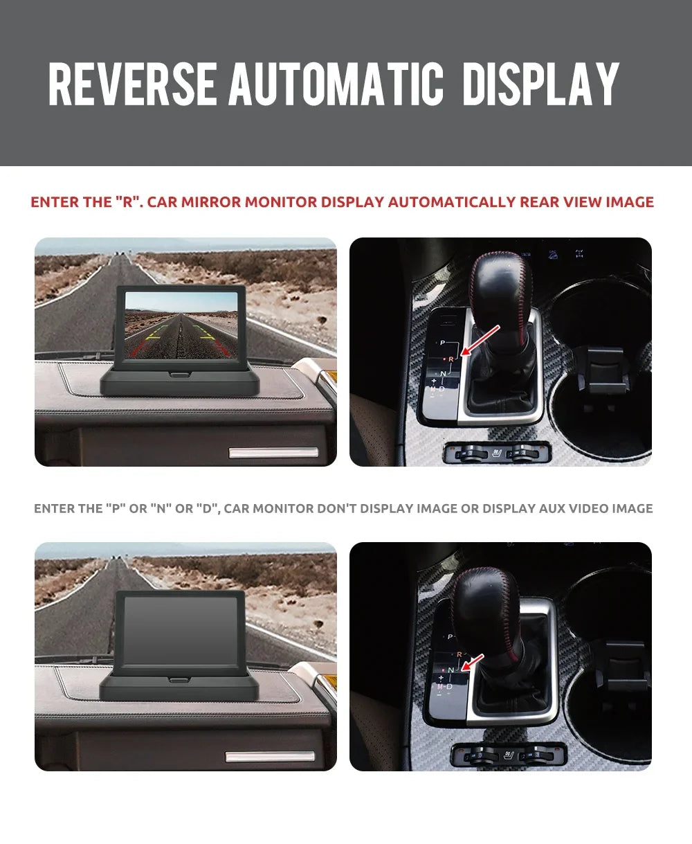 4.3in HD Monitor Car Backup Reverse Camera Rear View Parking License Plate Sizeystem