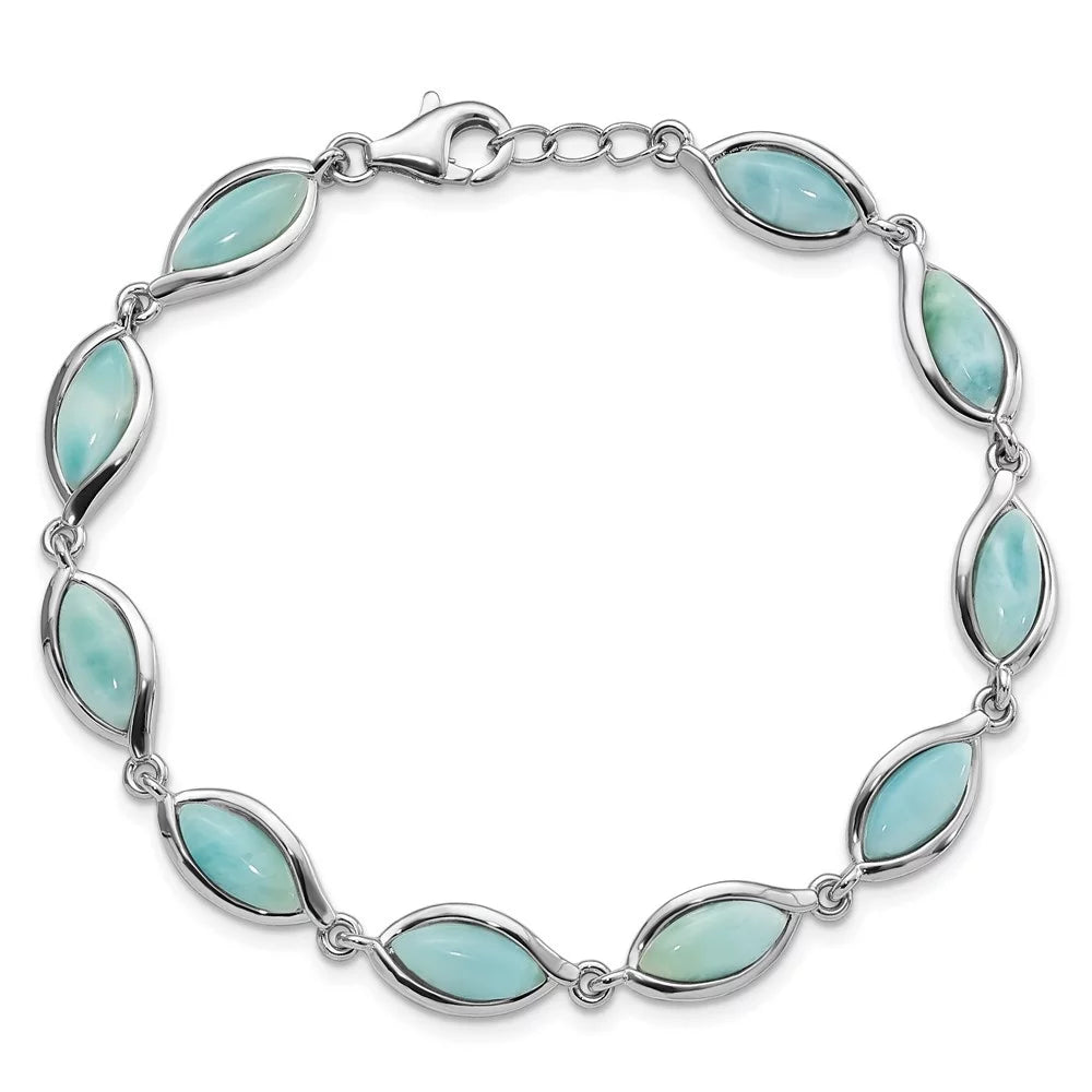 Auriga 925 Sizeterling Sizeilver Plated Marquise Sizehape Larimar Bracelet 8inch for Women