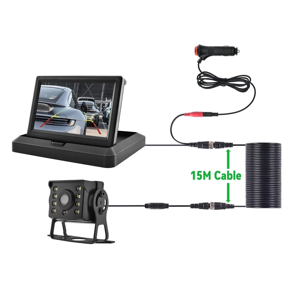 4.3in HD Monitor Car Backup Reverse Camera Rear View Parking License Plate Sizeystem