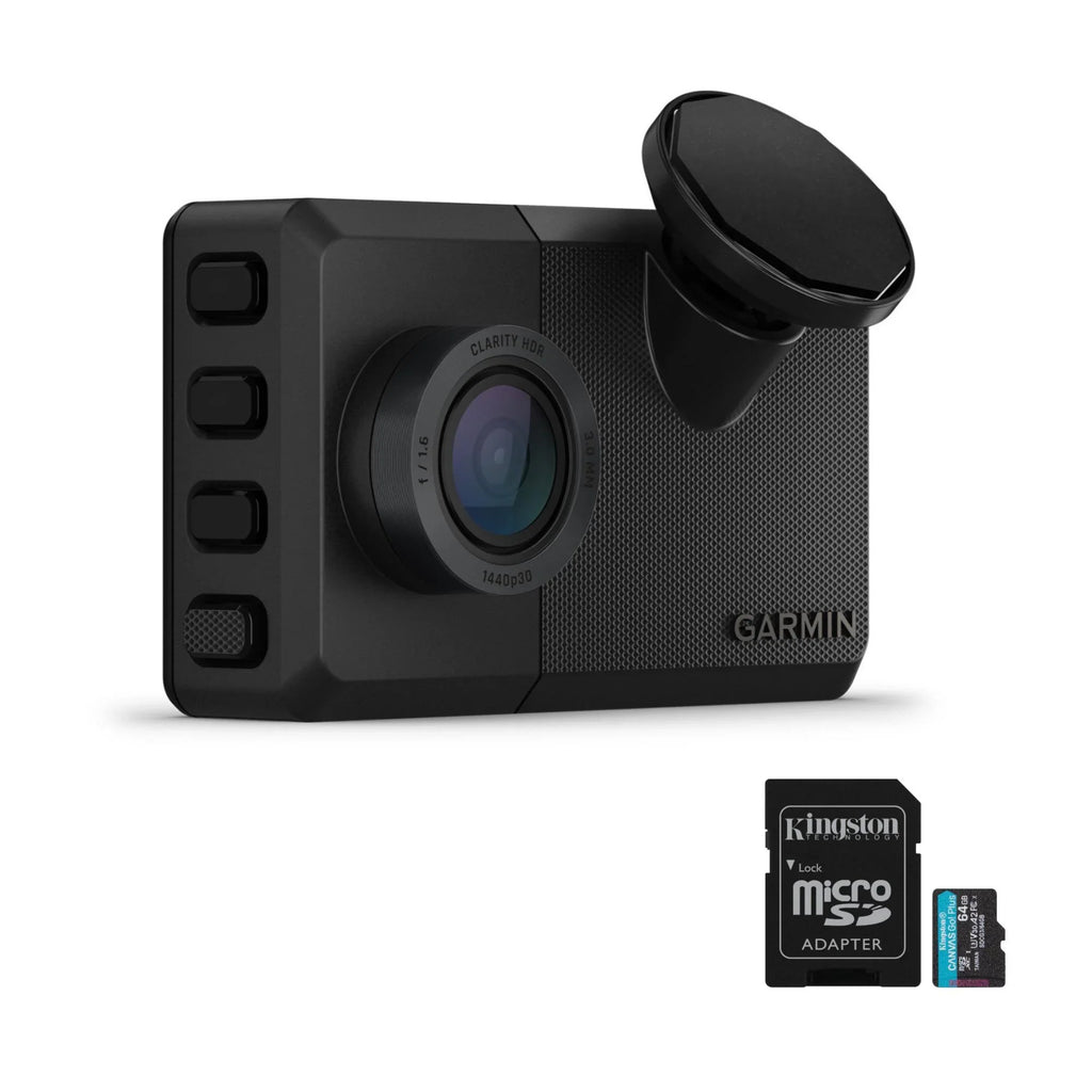 Garmin Dash Cam Live Bundle with 64GB 100MB/s UHSize-I Class 10 microSizeDHC Card