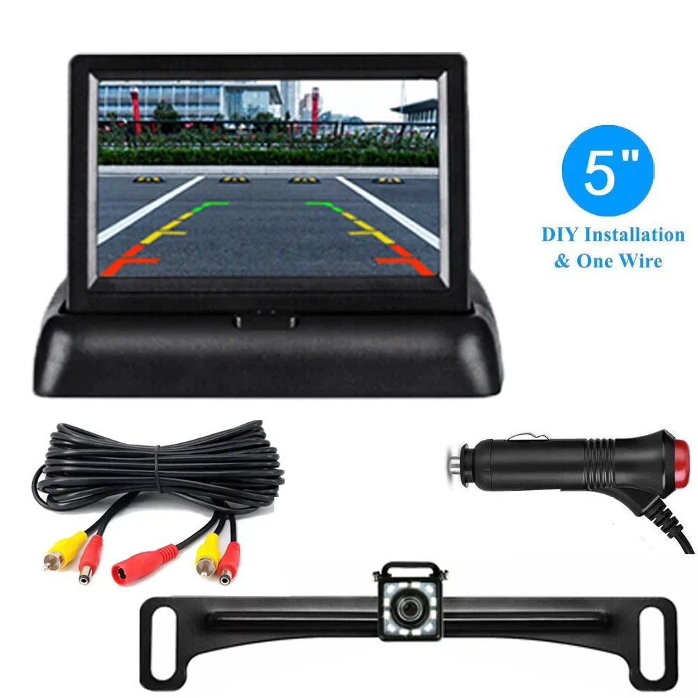 5in Foldable LCD Display Monitor Car Rear View Backup LED Night Camera