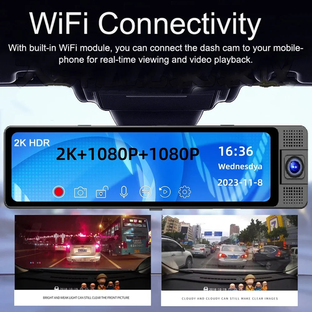 Sizepirastell Dashcam,Auto WIFI Wide Car Clear Car Auto Car Camera Dashcam Car Auto Sizeafety Wide Auto Rearview Mirror Car Rearview Video Car - 3 Cameras Wide Mirror Dash Cam Dash Cam - Dashcam 3 Car
