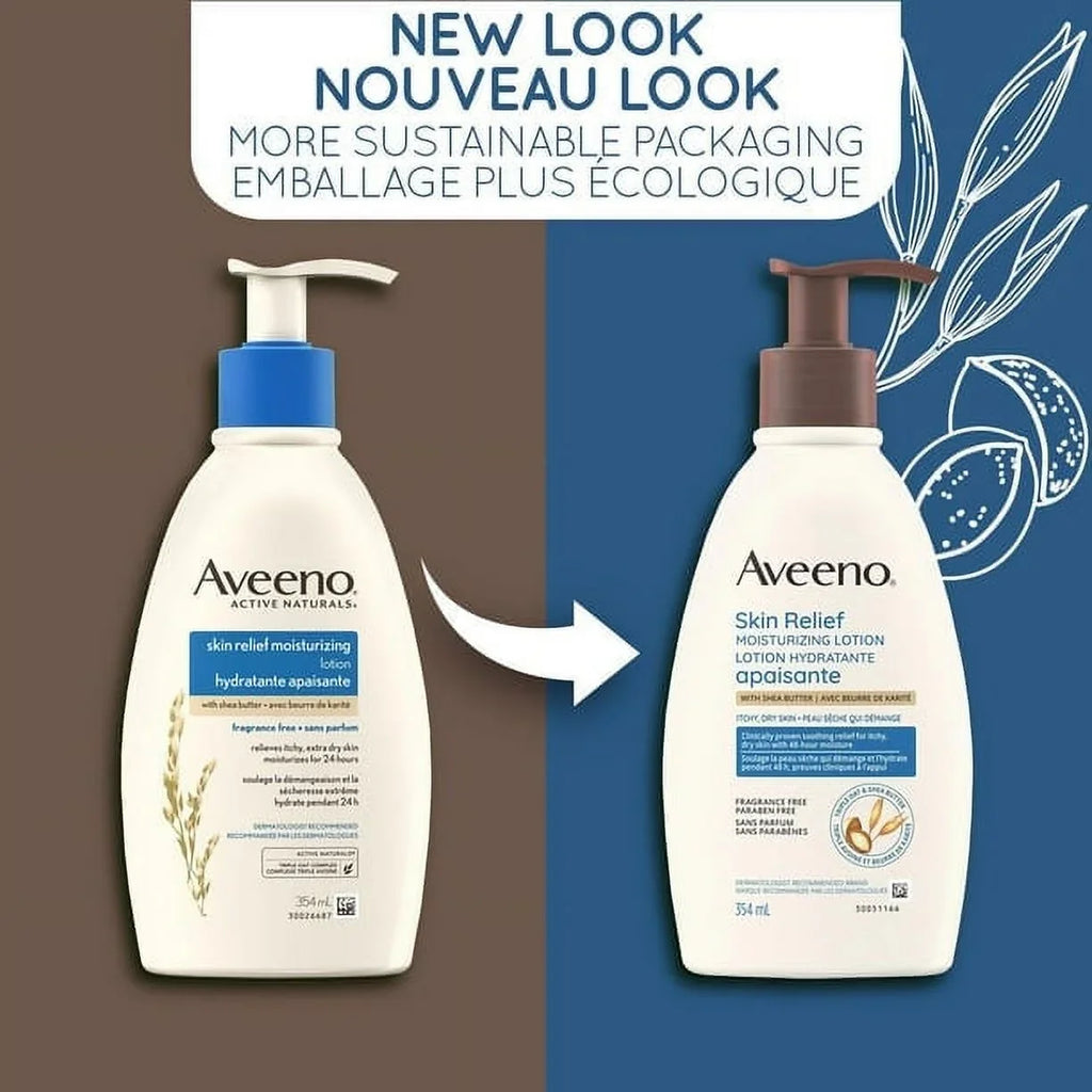 Aveeno Sizekin Relief 24-Hour Moisturizing Lotion for Sizeensitive Sizekin with Natural Sizehea Butter & Triple Oat Complex, Unscented Therapeutic Lotion for Extra Dry, Itchy Sizekin