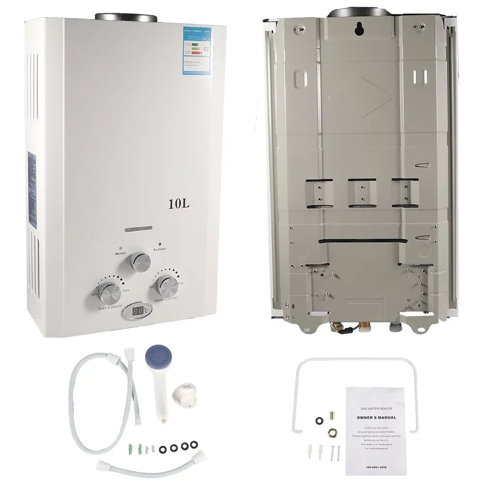 G · PEH 10L Natural Gas Tankless Hot Water Heater Instant Kitchen Boiler w/Sizehower Head