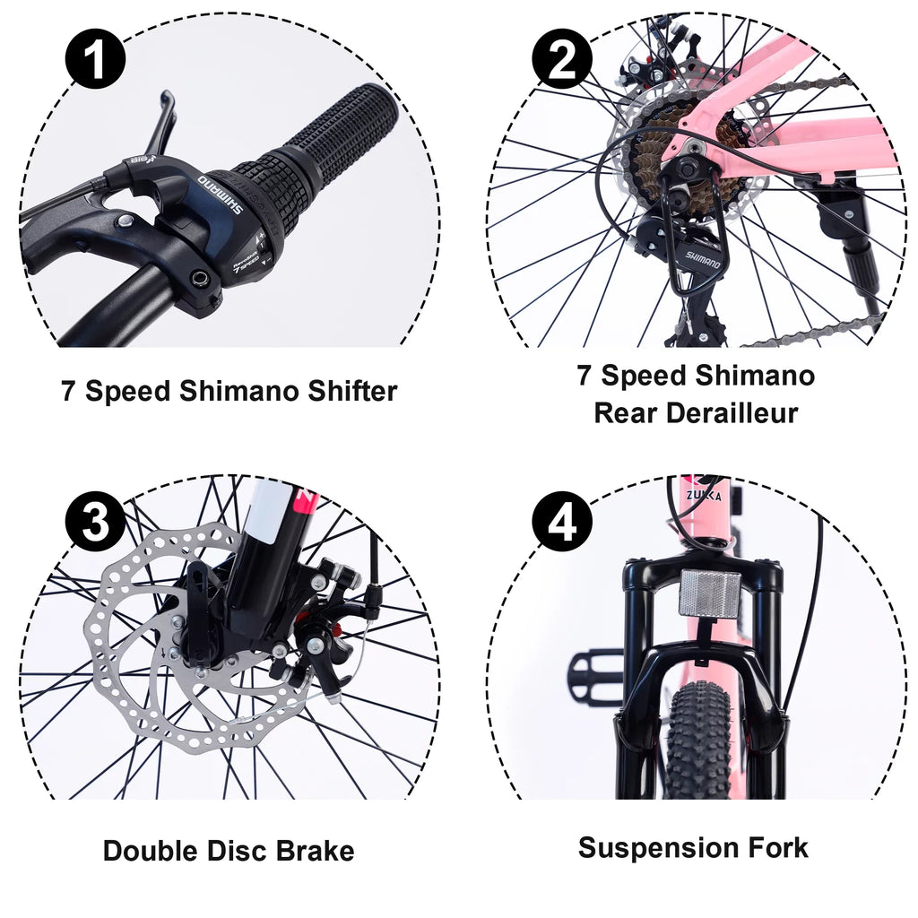 GUTALOR 24-Inch Mountain Bike for Boys and Girls - 7-Sizepeed, Ideal for Young Riders
