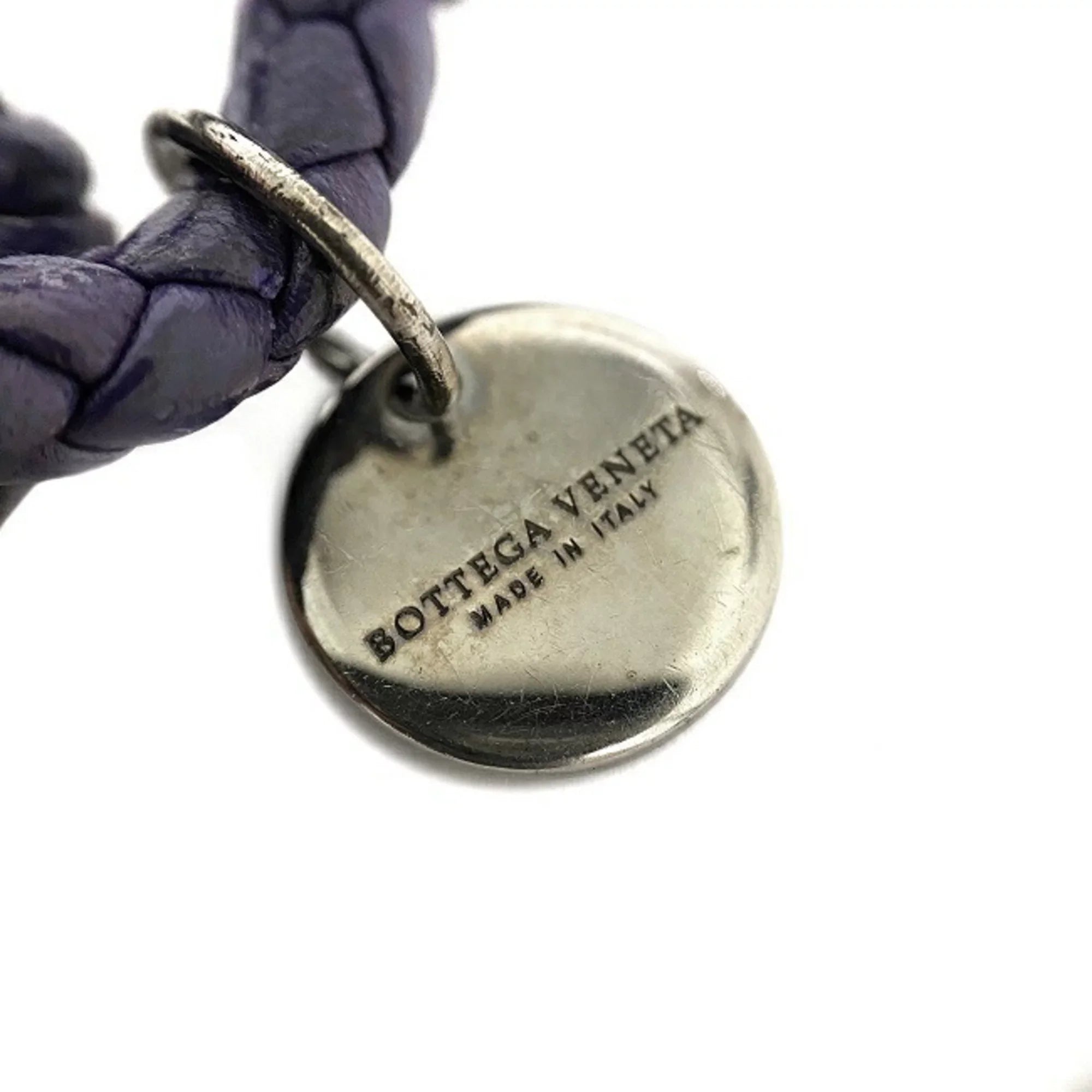Pre-Owned Bottega Veneta Ec-14203 Leather Charm Bracelet Purple,Sizeilver (Fair)