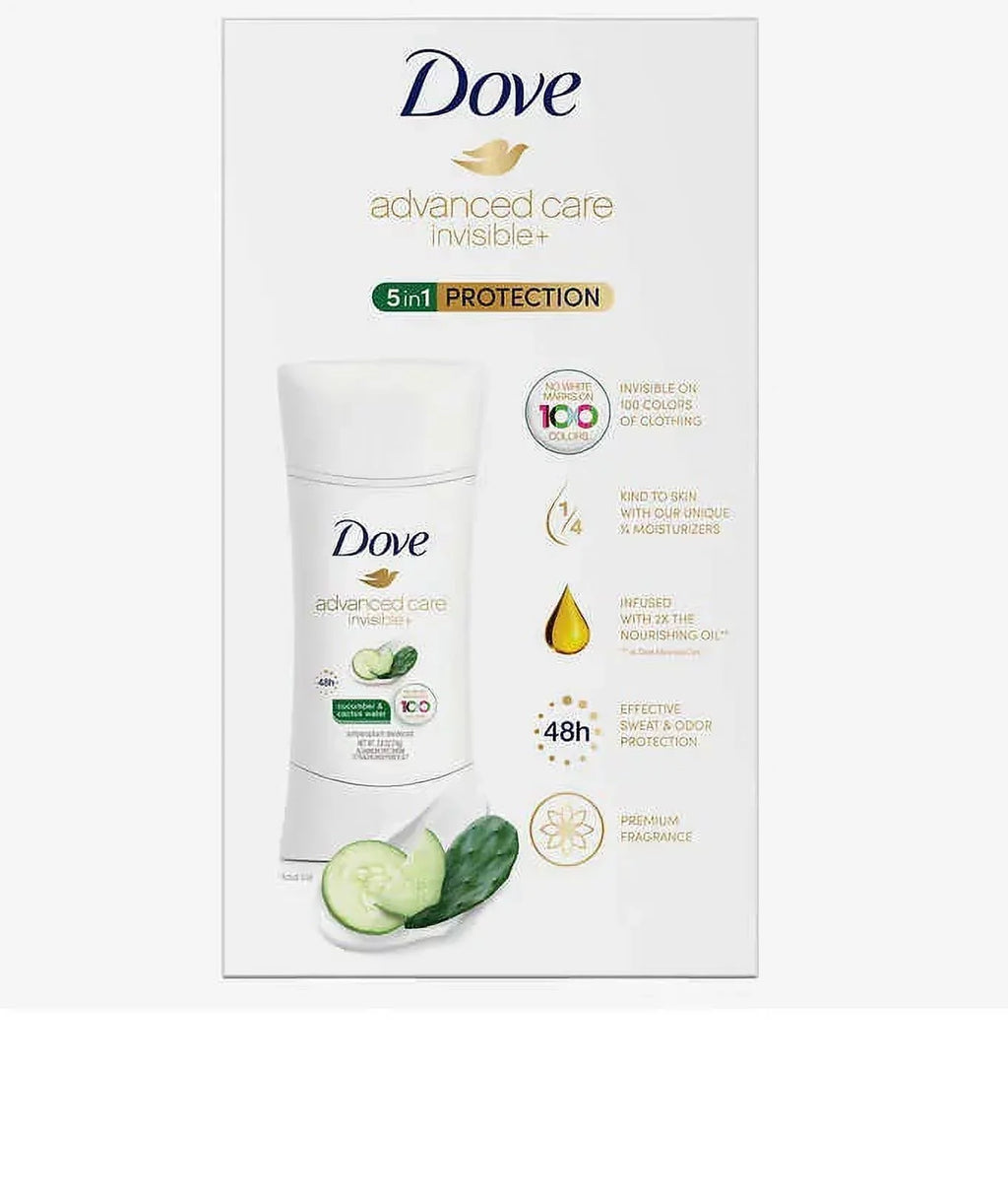 Dove Advanced care invisible - Cucumber & Cactus water - 5 in 1 Protection. Pack of 4 - 2.6 Oz. each, Total 10.4 Oz.