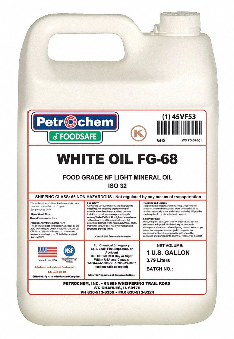 Petrochem Mineral Hydraulic Oil,Food Grade,1 gal.  WO FG-68-001