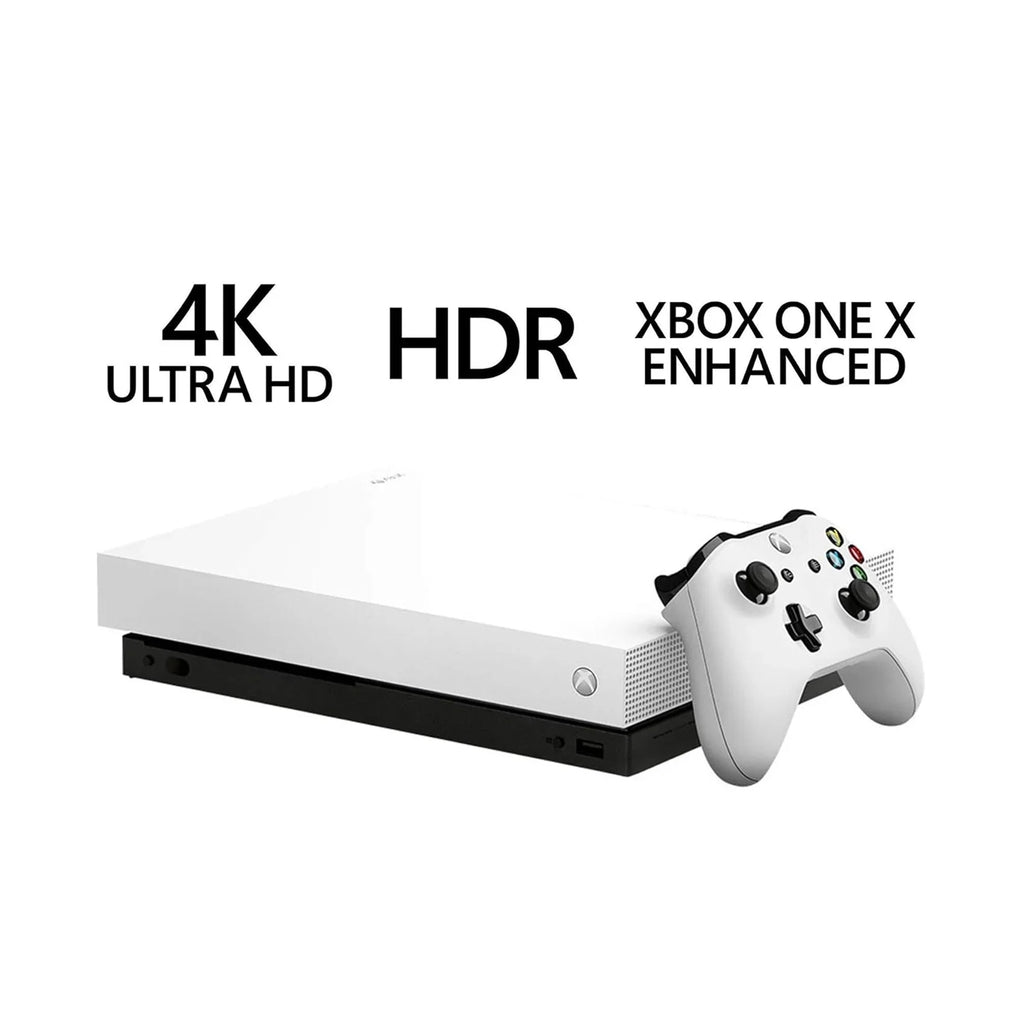Pre-Owned Microsoft Xbox One X 1TB with 2 Controller, 4K Ultra HD Ivory with BOLT AXTION Cleaning Kit HDMI Bundle (Refurbished: Like New)