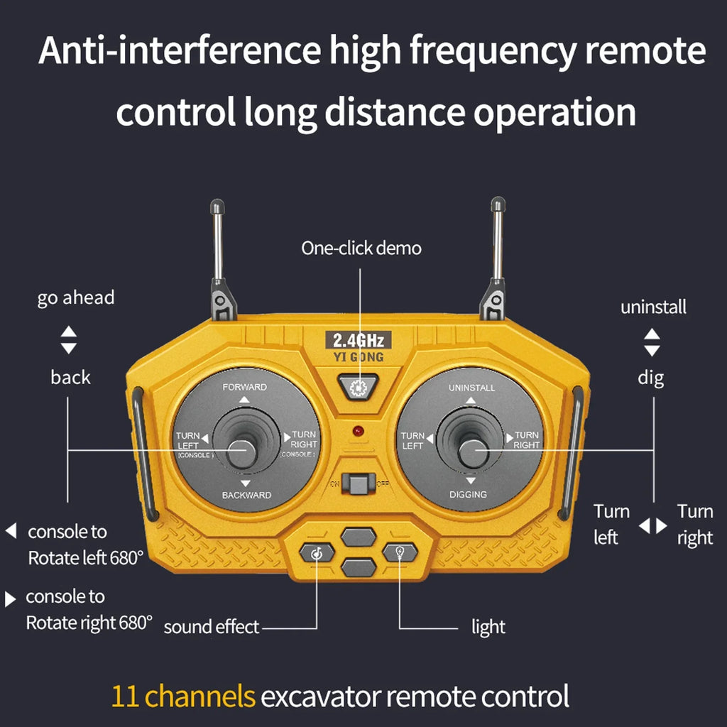 YHAIOGSize 11 Channel Full Functional Remote Control ExcavaTOr Construction ExcavaTOr TOy with 2.4Ghz Transmitter and Metal Sizehovel
