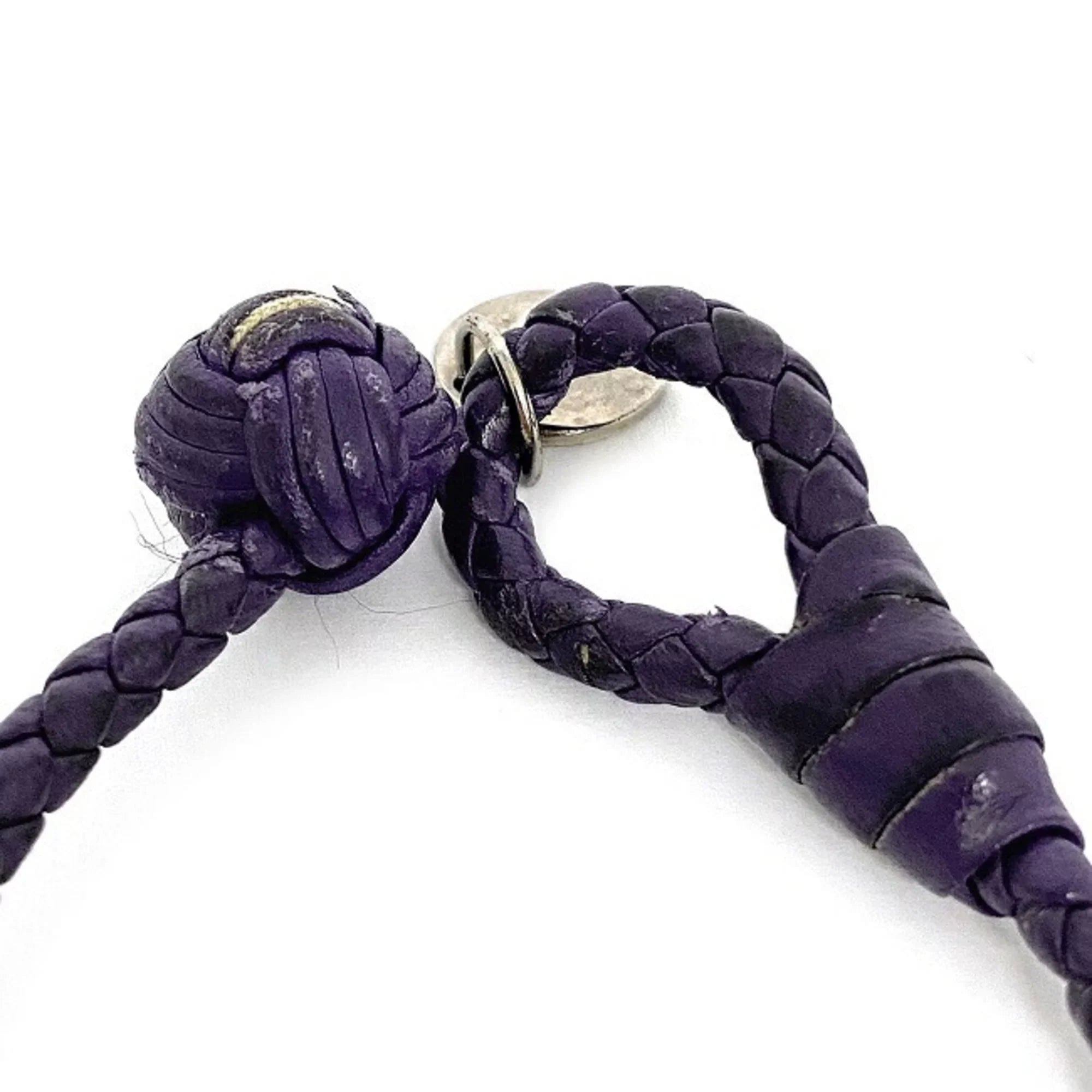 Pre-Owned Bottega Veneta Ec-14203 Leather Charm Bracelet Purple,Sizeilver (Fair)