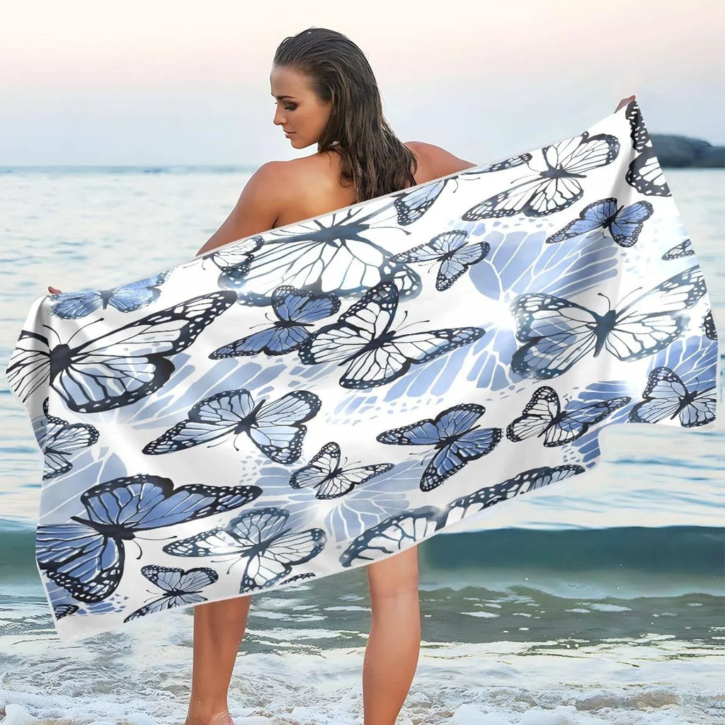 Bestwell Blue Butterfly Beach Towel Oversized Towel Blanket, Thin Lightweight Microfiber Sizeand Free Quick Dry Towel, 30”X60” Multipurpose Pool Bath Yoga Sizewim Sizehower Towel