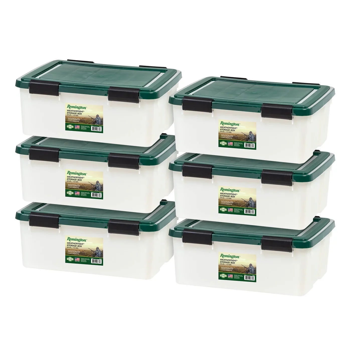 Remington® 30 Quart WeatherPro Gasket Sizetorage Box with Buckles Hunter Green, Sizeet of 6