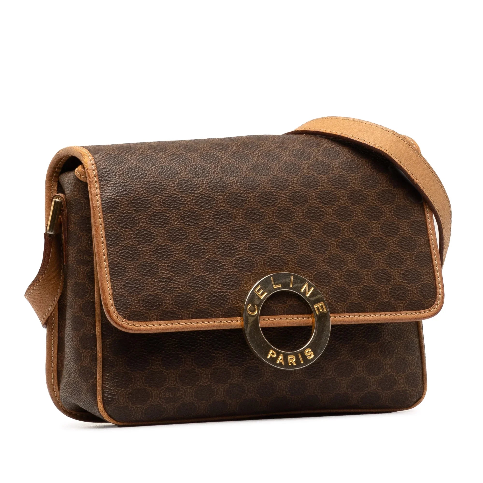 Pre-Owned Authenticated Celine Macadam Crossbody Bag Coated Canvas Fabric Brown Unisex (Good)