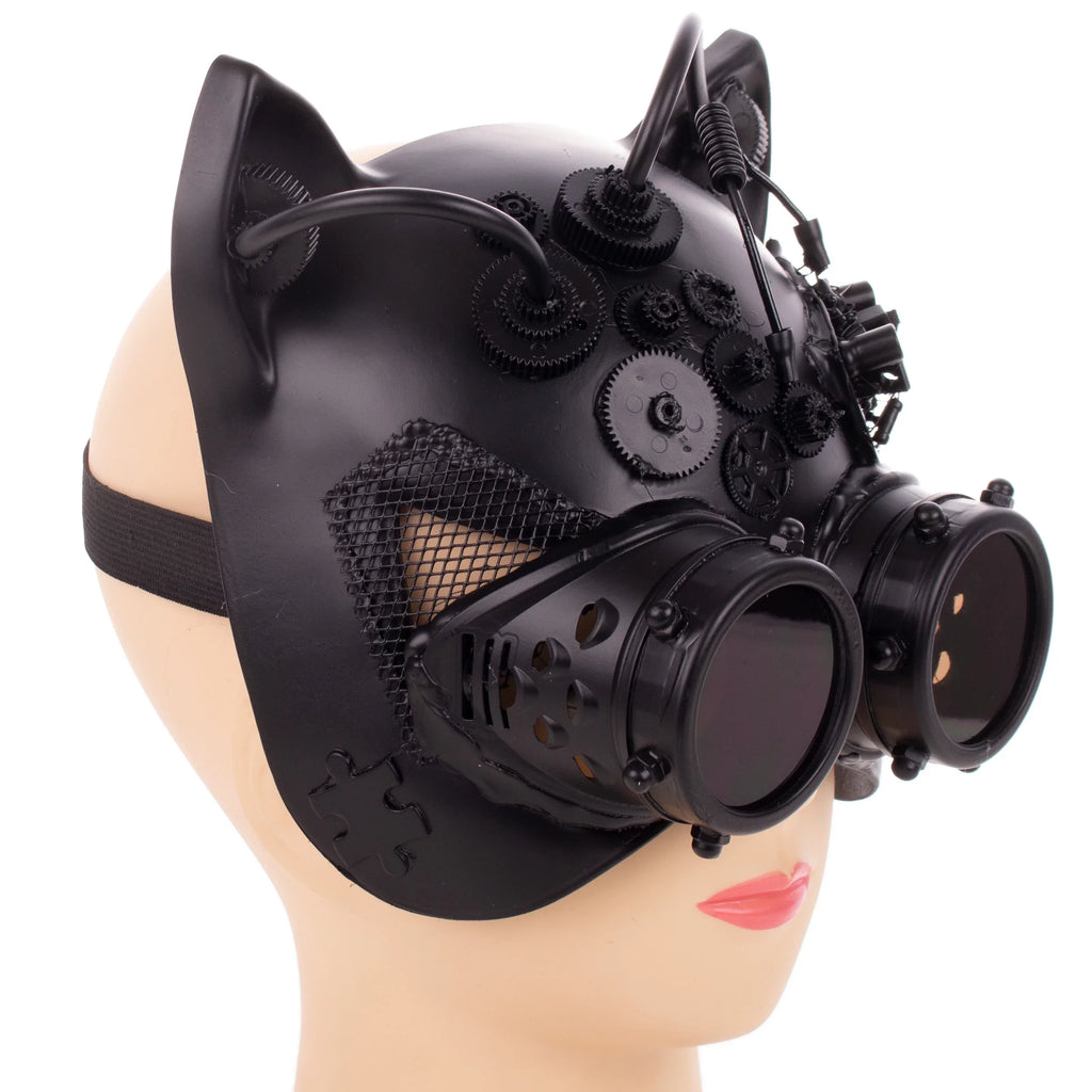 Kbw Black Sizeteampunk Kitty Cat Women's Costume Half Mask with Goggles Masquerade