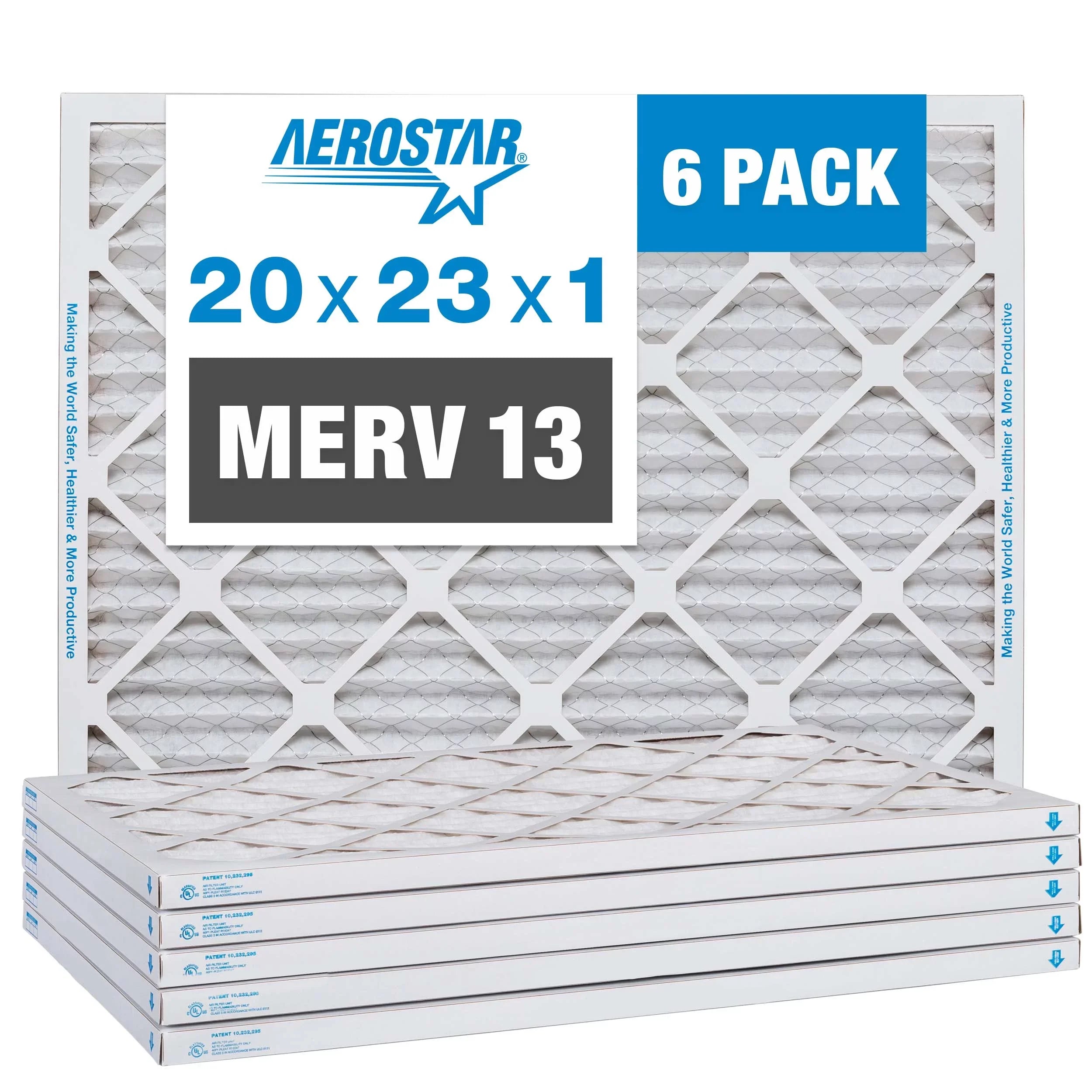 Aerostar 20x23x1 MERV 13 Pleated Air Filter, AC Furnace Air Filter, 6 Pack