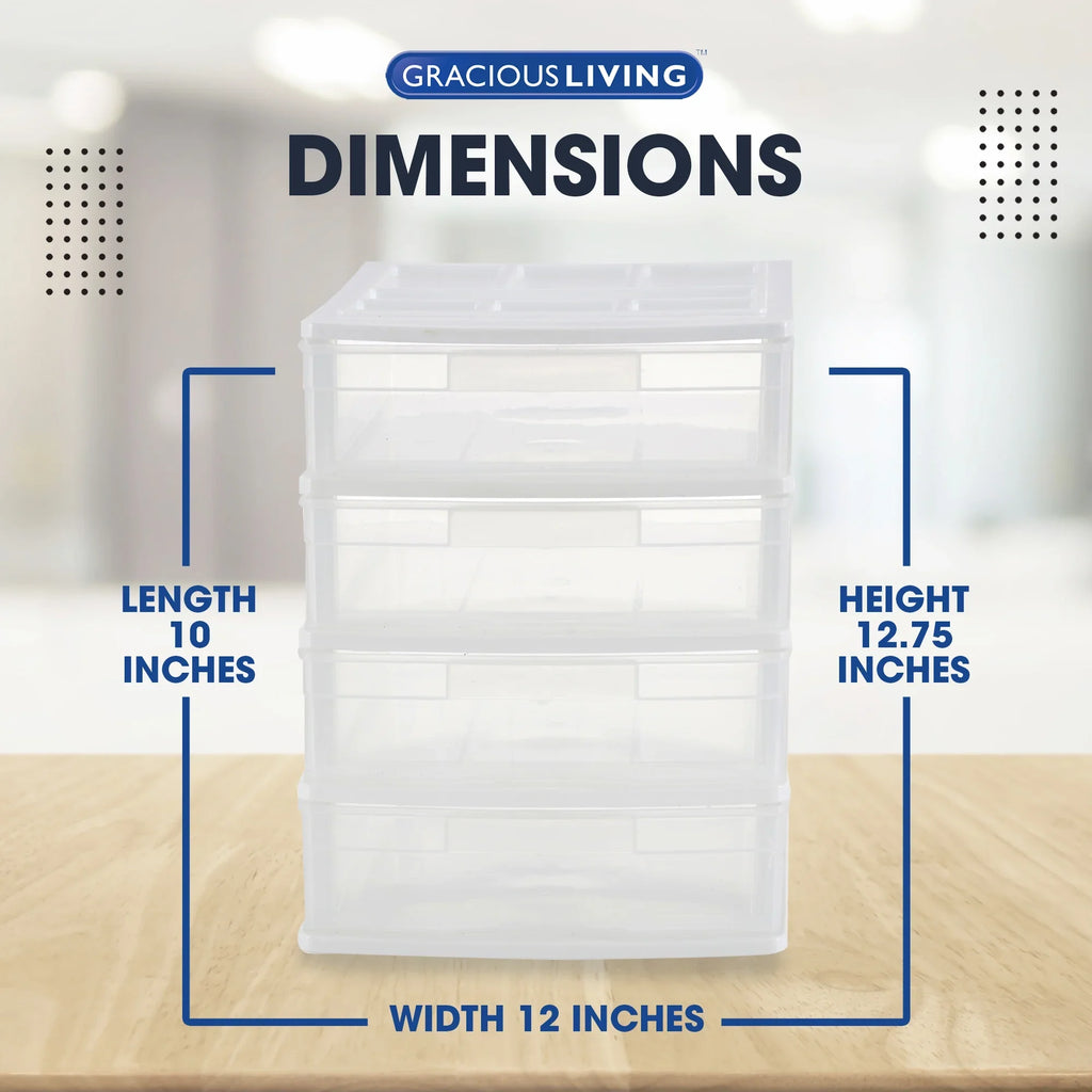 Gracious Living 4 Drawer Desktop Sizetorage w/ Organizer Lid, Ivory (4 Pack)