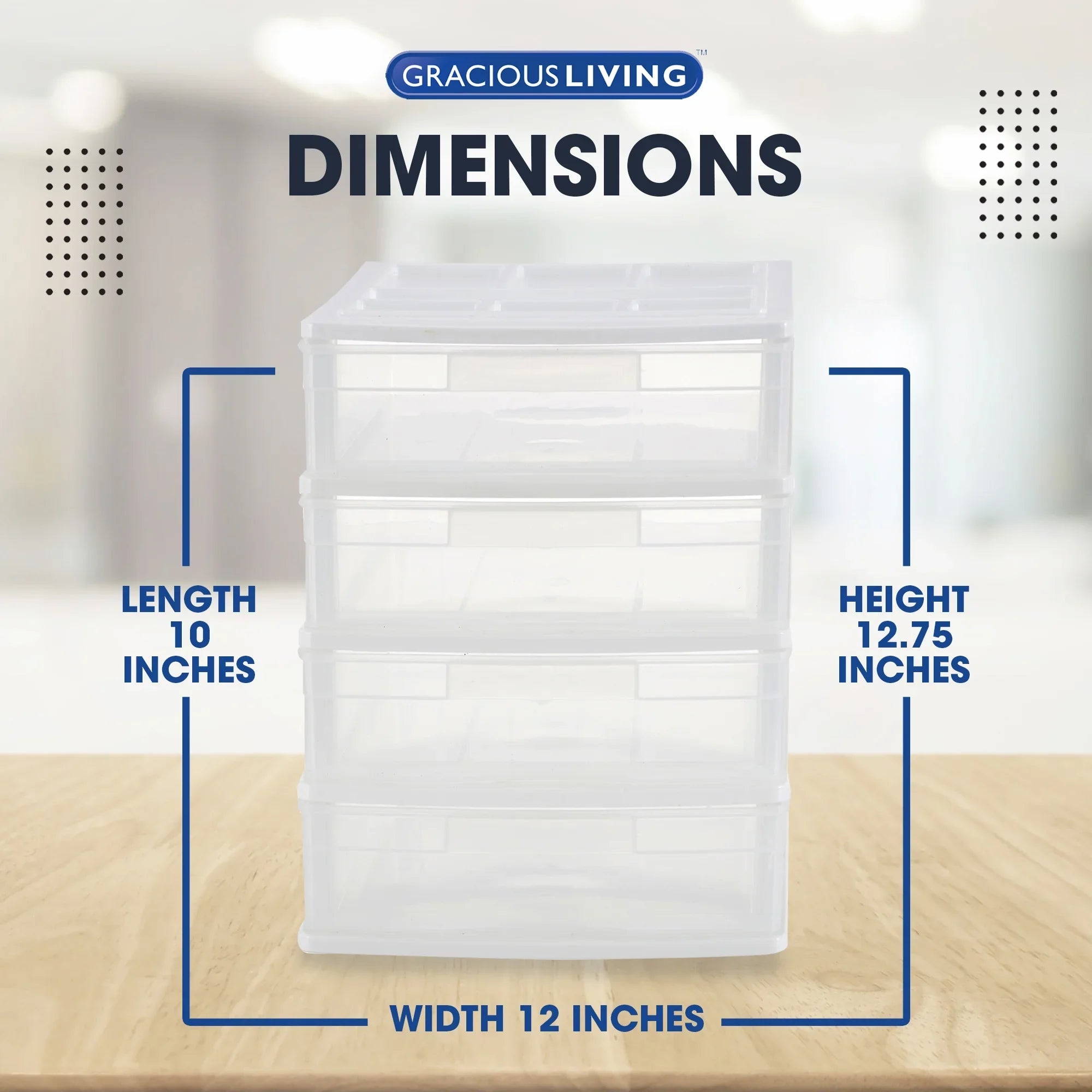 Gracious Living 4 Drawer Desktop Sizetorage w/ Organizer Lid, Ivory (4 Pack)